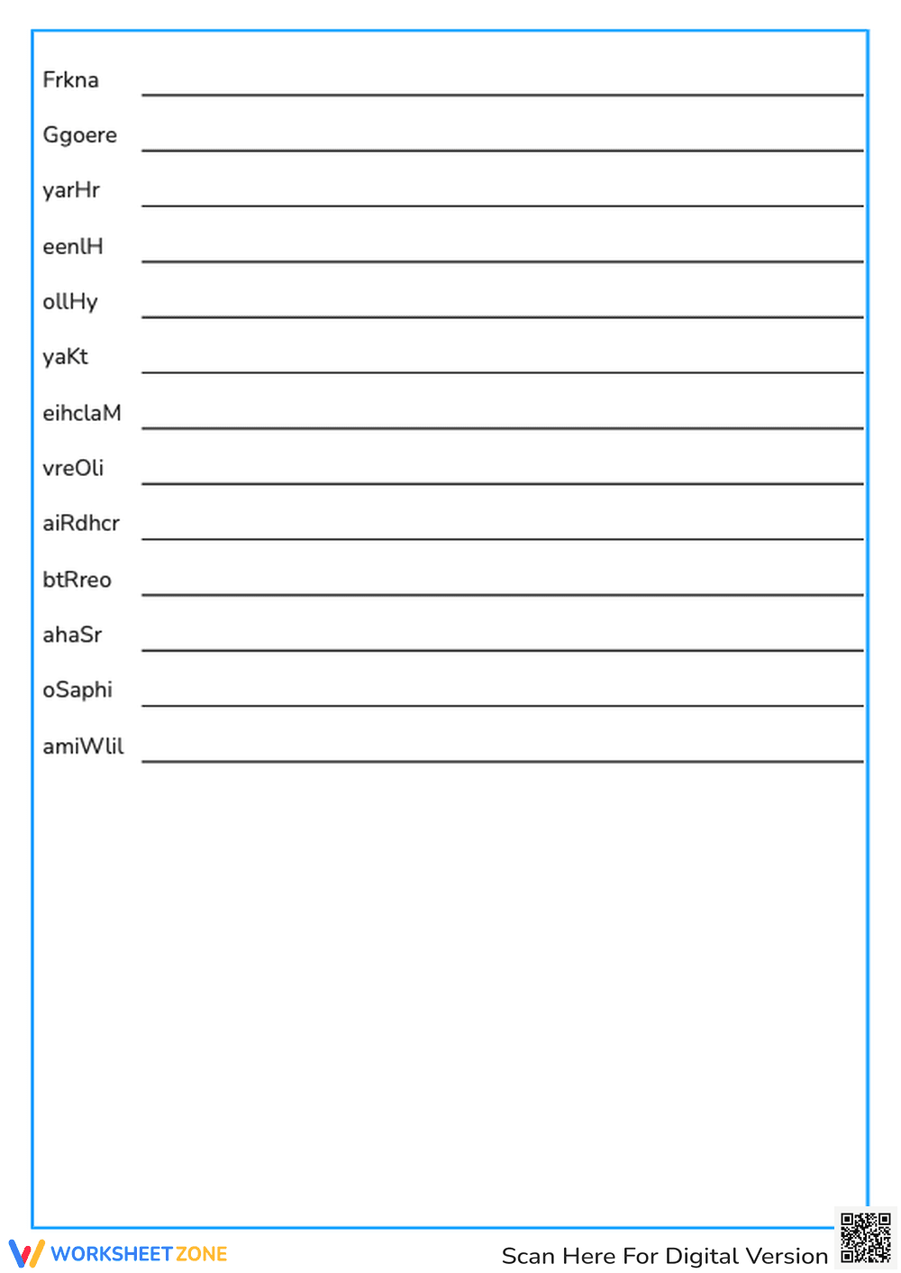 Grade 5 Unscramble Names — Printable No-Prep Worksheet - Page 2