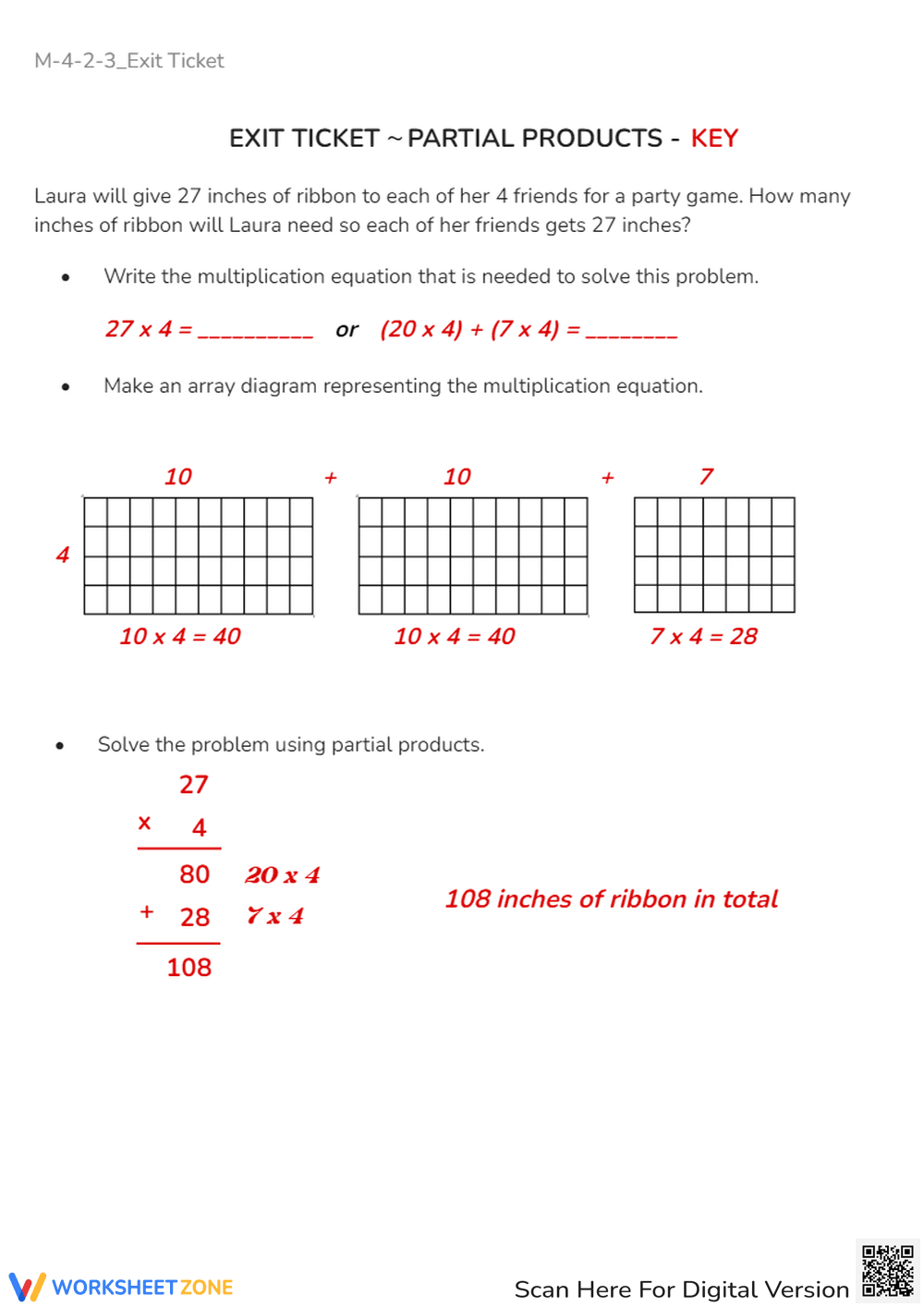 Partial Products Multiplication Exit Ticket - 3rd/4th Grade Math - Page 2