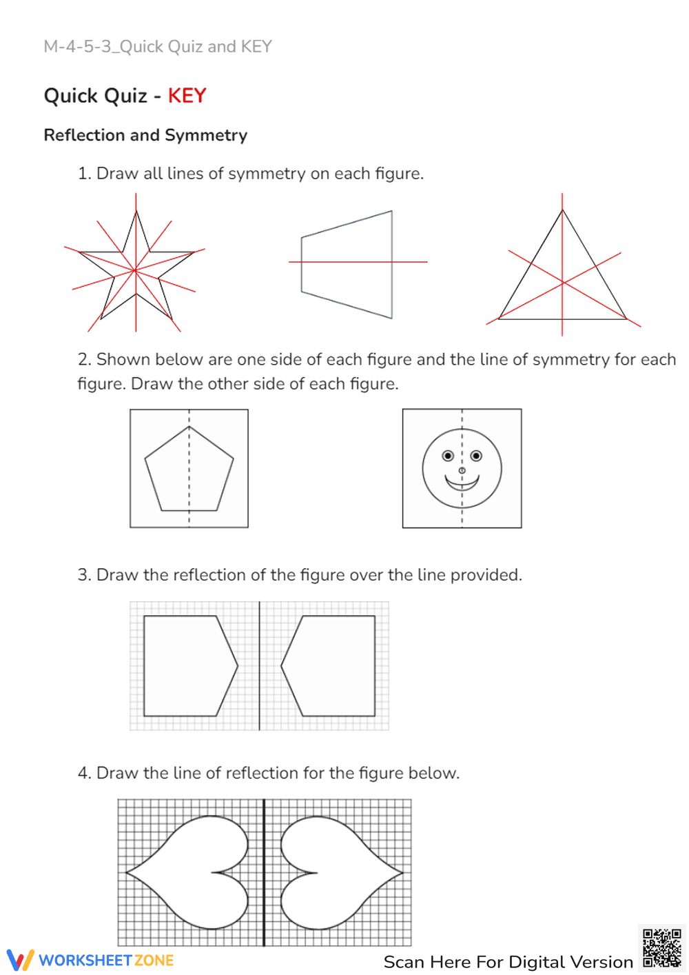 Reflection & Symmetry Worksheet - Draw Lines & Complete Shapes - Page 2