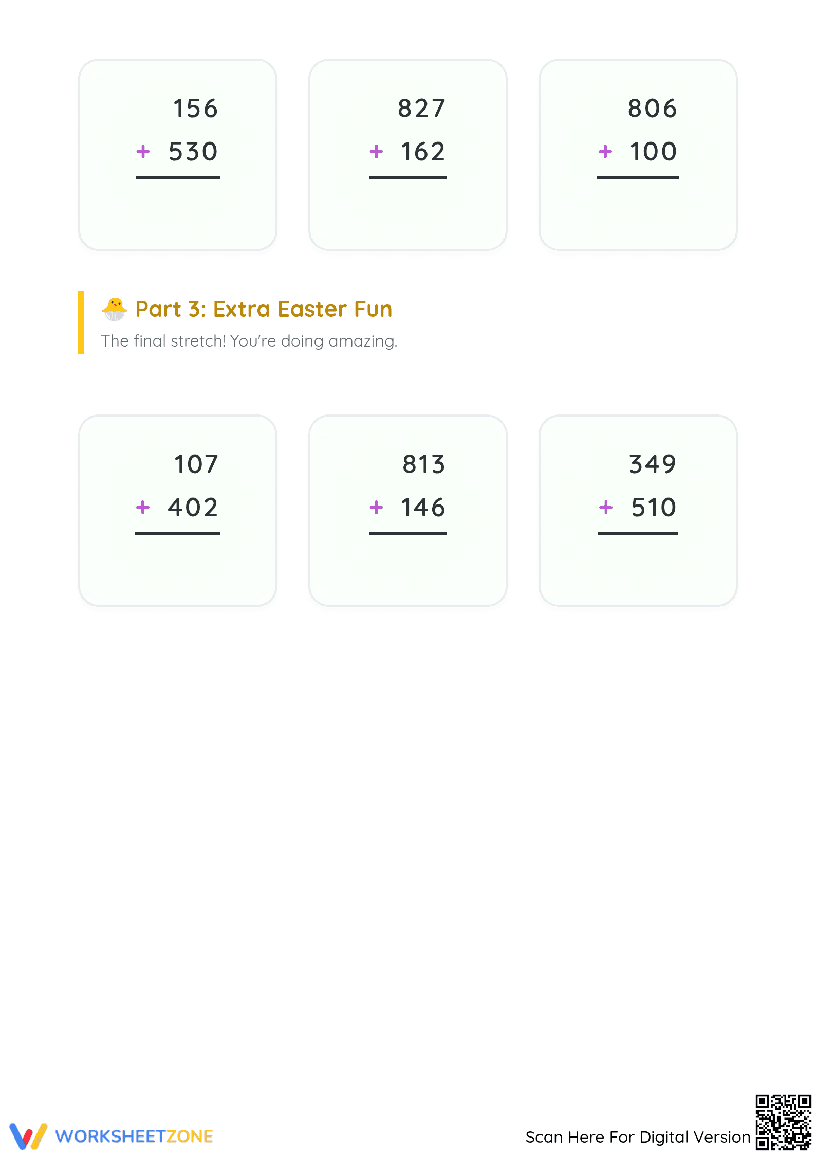 Three-Digit Addition Worksheet | Grade 2 Math Printable - Page 3