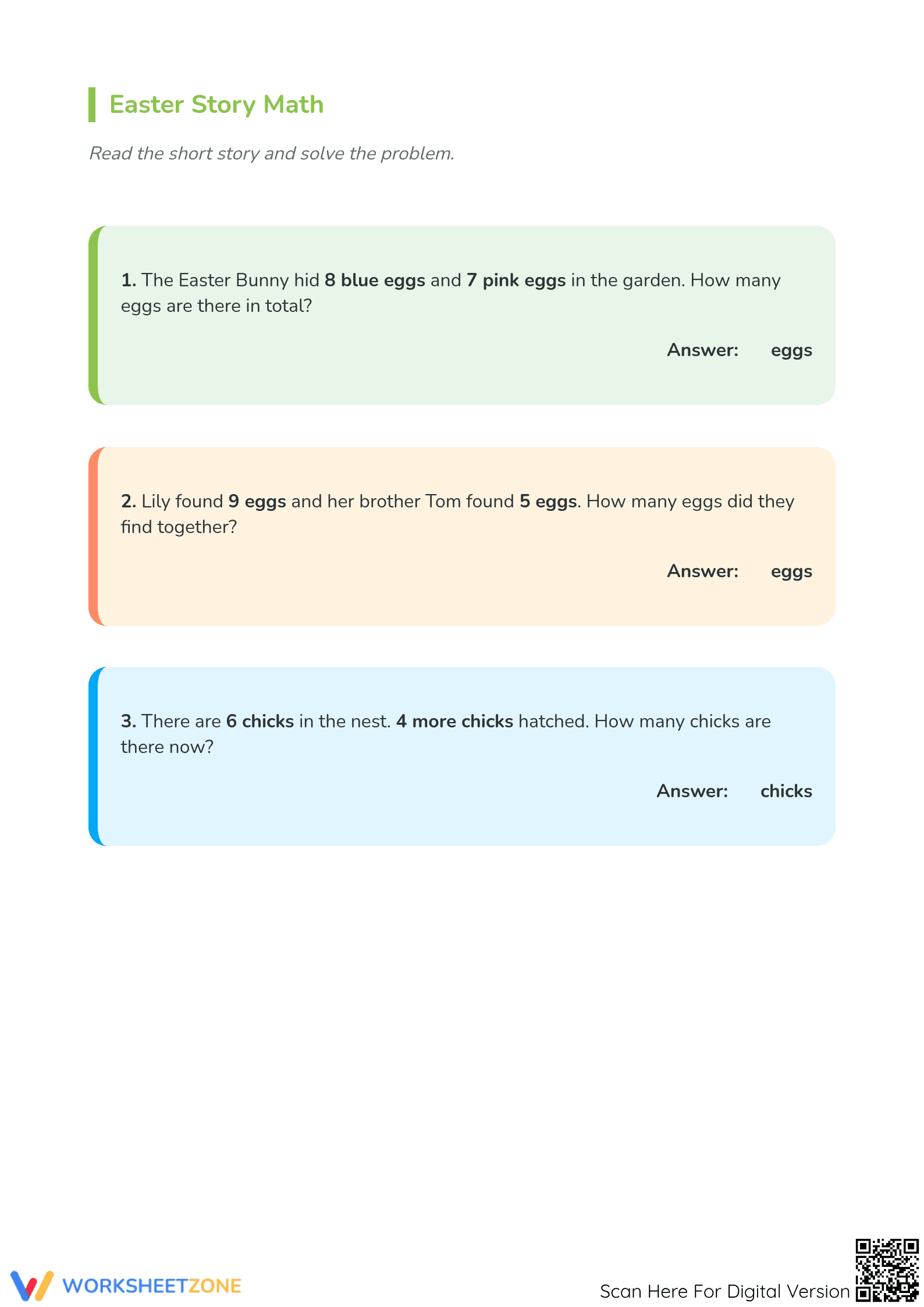 Printable Easter Addition Worksheet | Grade 1 Math - Page 3