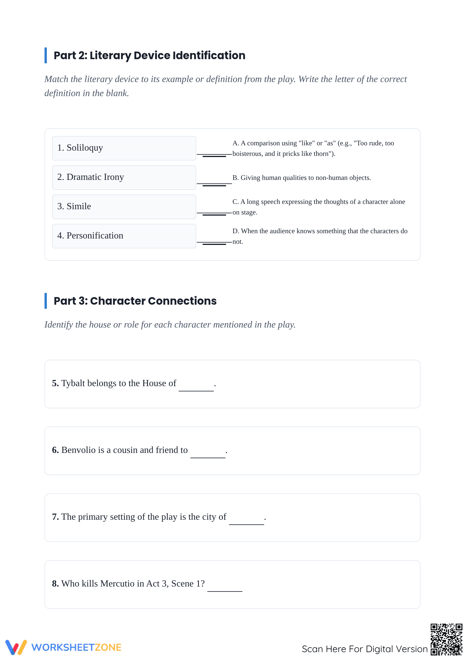 Essential Romeo and Juliet Vocab Worksheet - Page 2