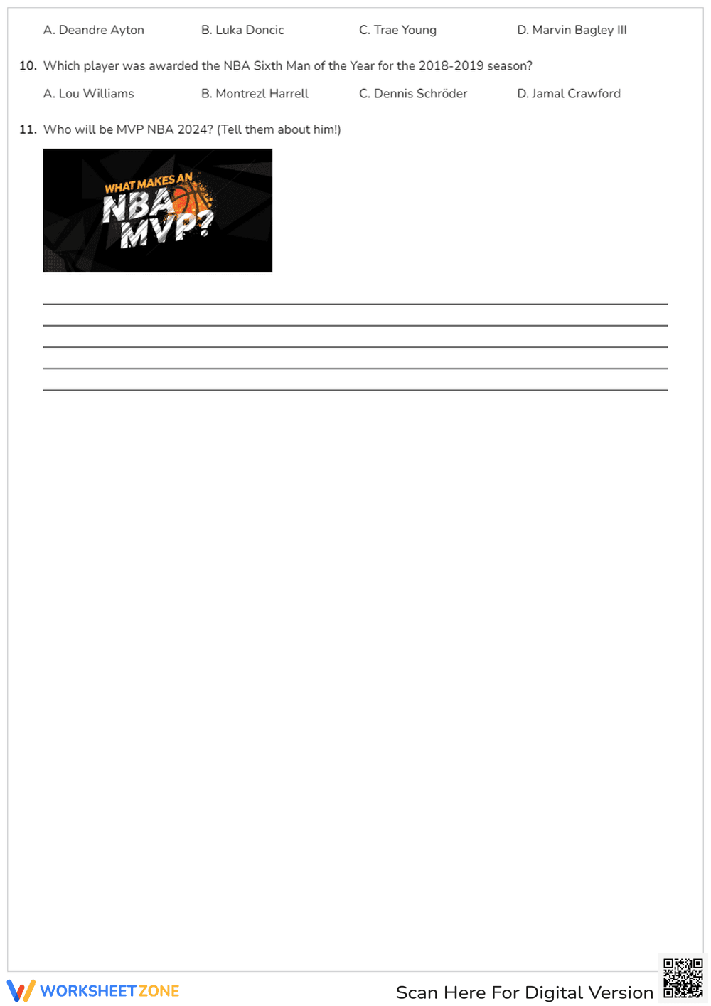 NBA Awards Quiz | Essential Grade 6-8 ELA Worksheet - Page 2