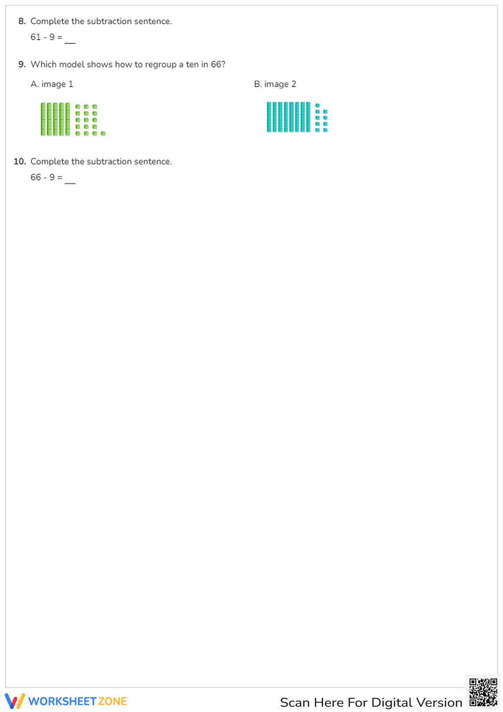 Subtraction with Models (Regrouping) - Page 2