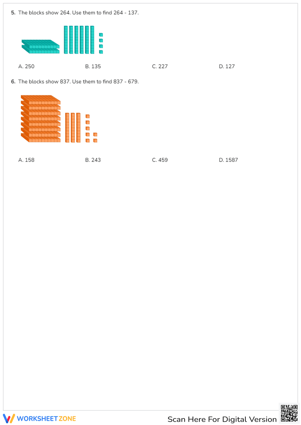 Subtraction of Three-digit Numbers Using Models - Page 2