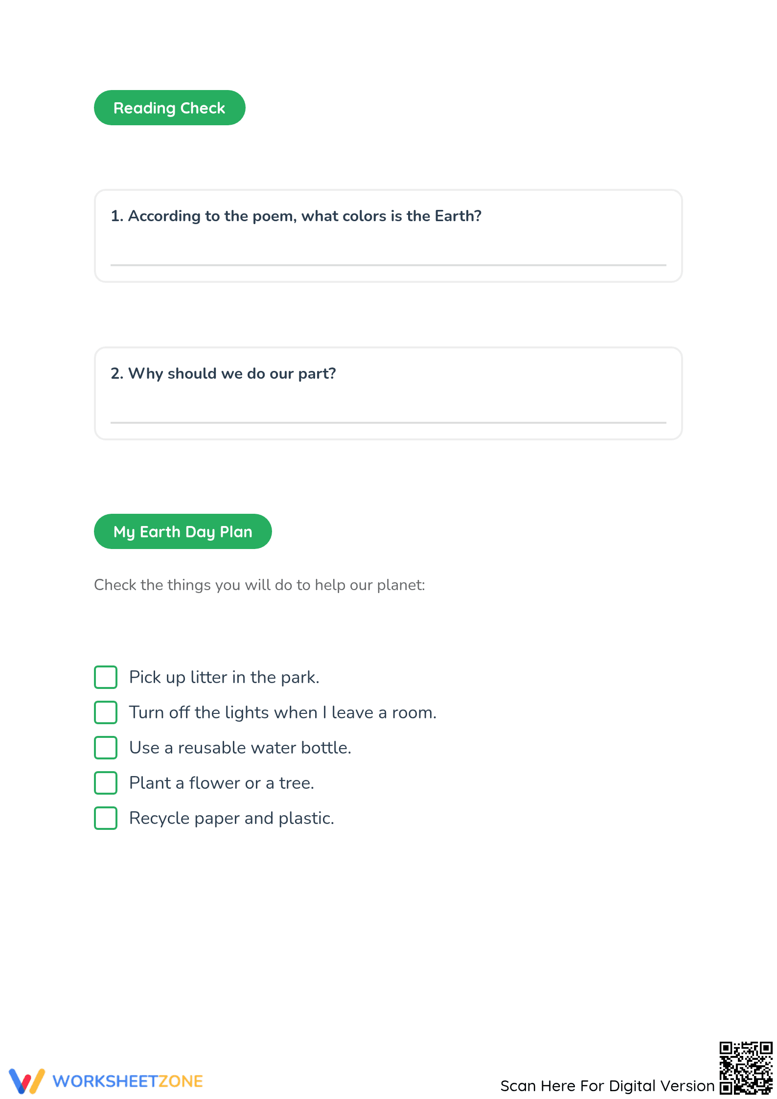 Essential Earth Day Poem Worksheet | Grade 1-2 - Page 2