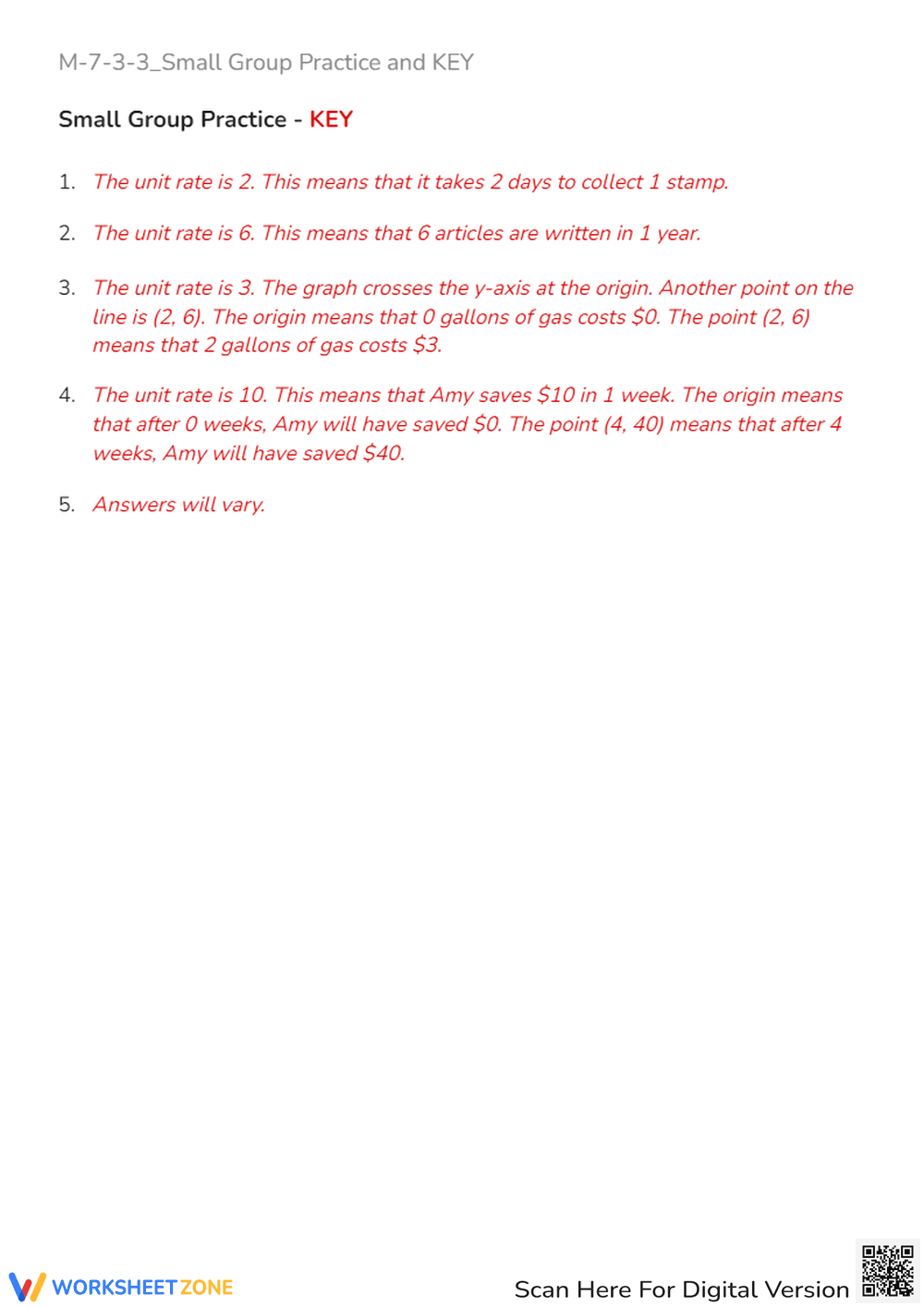 Unit Rate from Graphs Worksheet - 7th/8th Grade Math Practice - Page 3