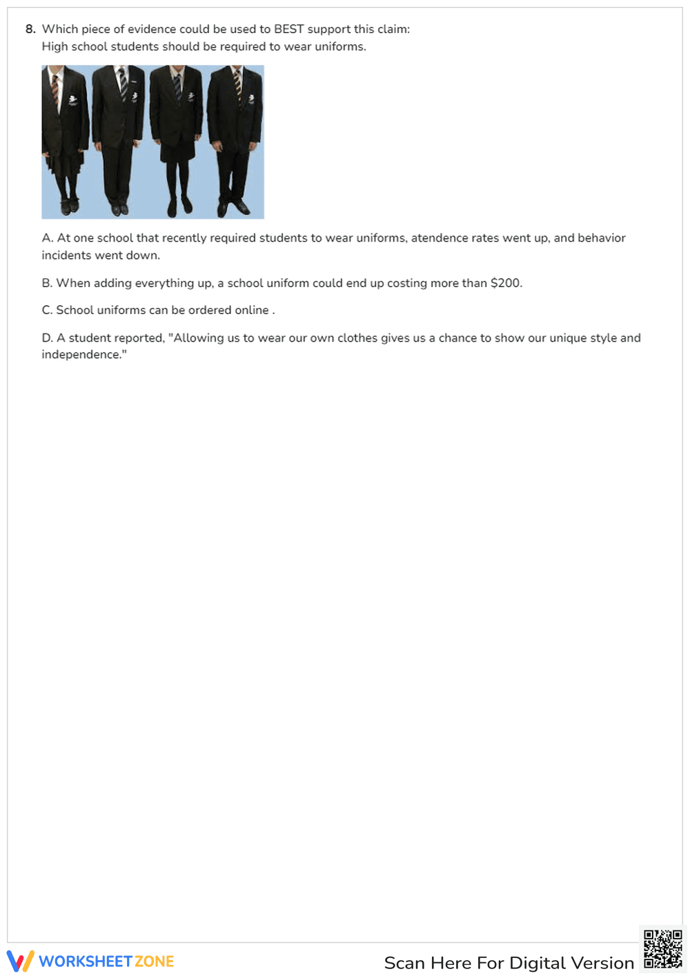 Grade 7 Claim, Evidence & Reasoning — Printable Worksheet - Page 2