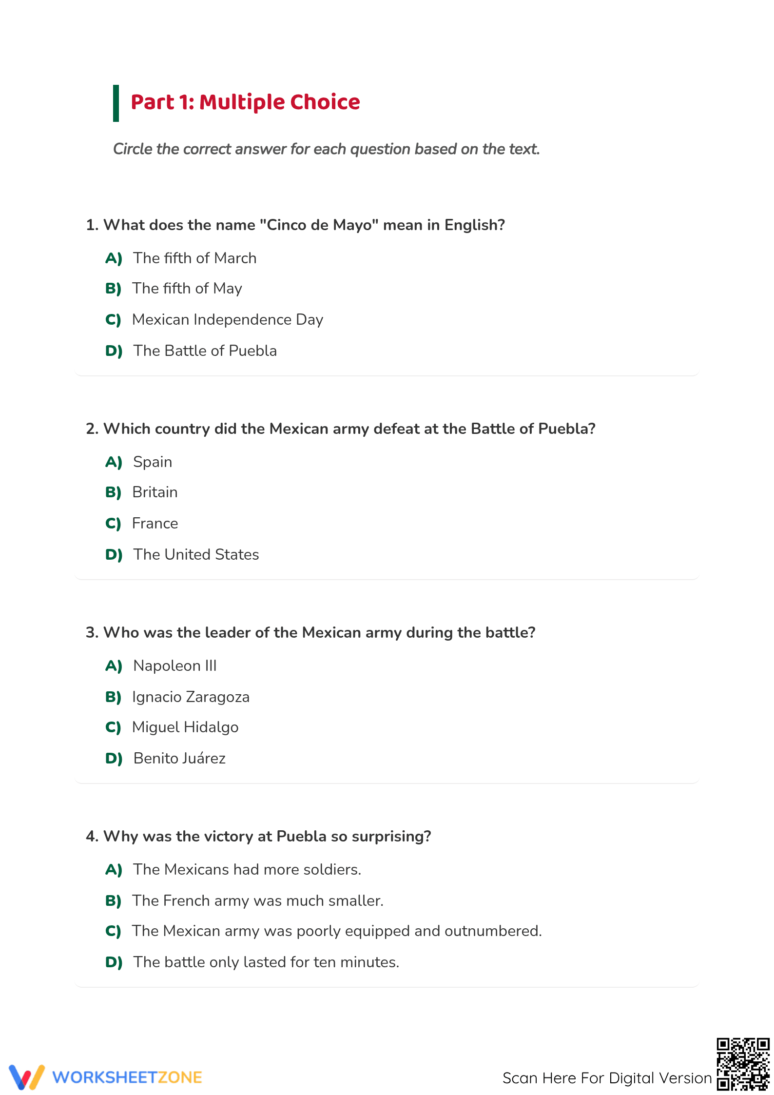 Cinco de Mayo Reading Comprehension | Essential Grade 4 ELA - Page 3
