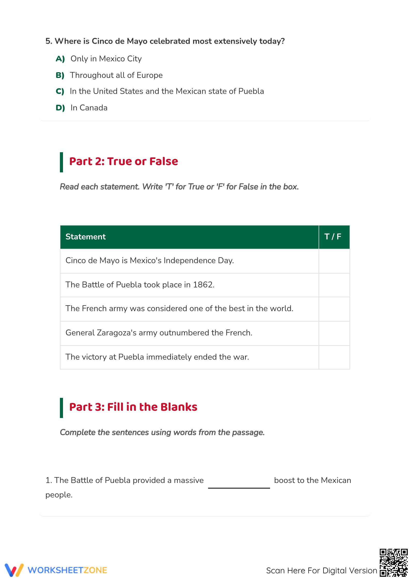 Cinco de Mayo Reading Comprehension | Essential Grade 4 ELA - Page 4