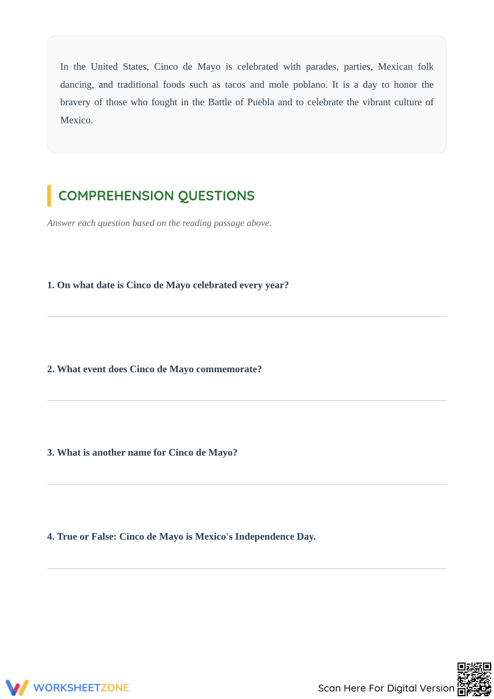 Grade 4 Cinco de Mayo — Printable No-Prep Worksheet - Page 2