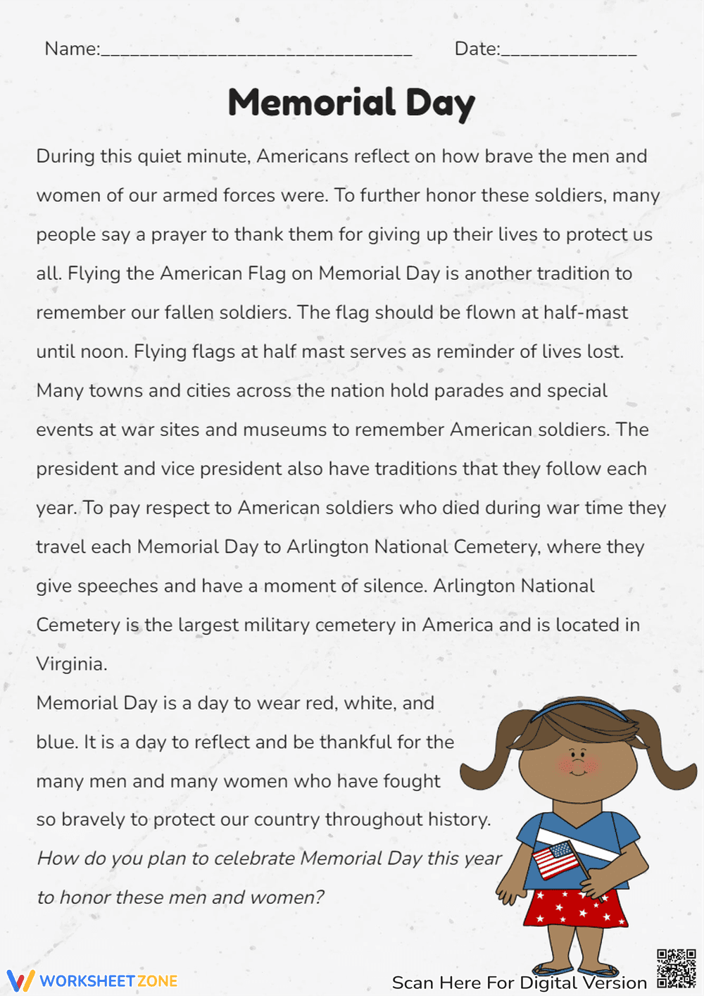 Memorial Day Reading Comprehension - History & Traditions (Grades 3-5) - Page 2