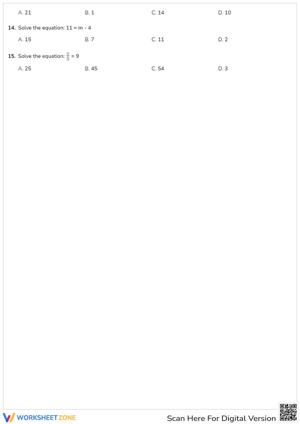Solving One-Step Equations: Practice Worksheet - Page 2