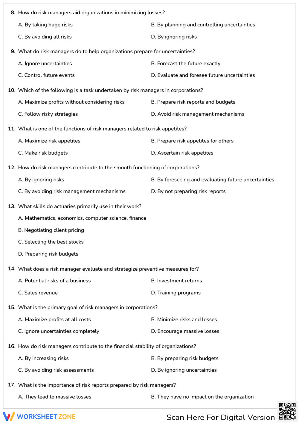 Printable Financial Professionals Quiz | College - Page 2