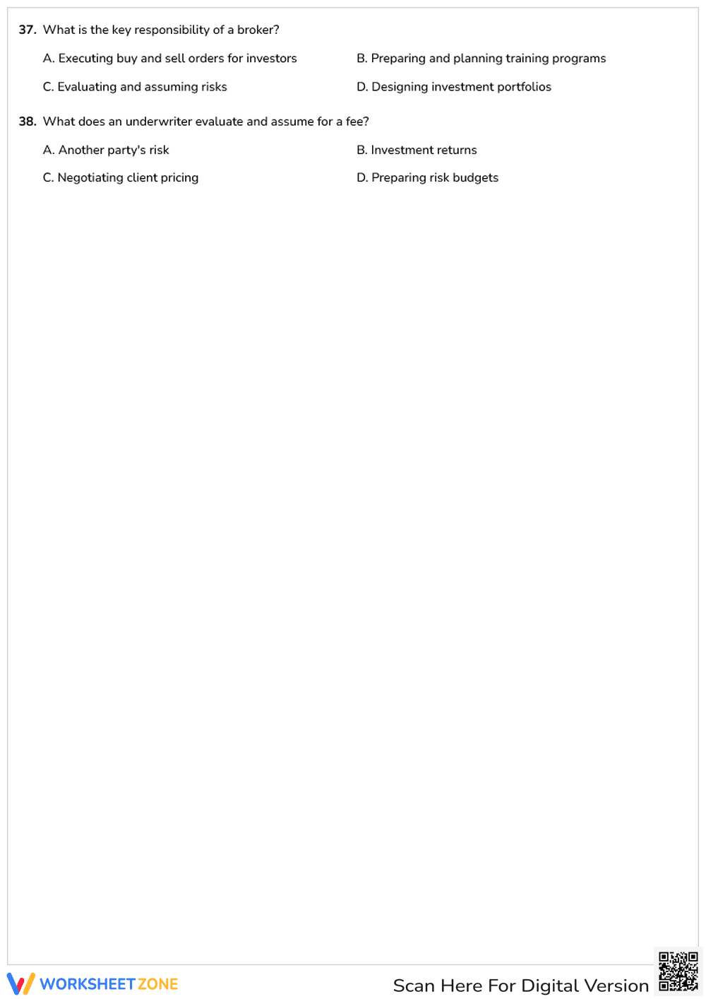 Printable Financial Professionals Quiz | College - Page 5