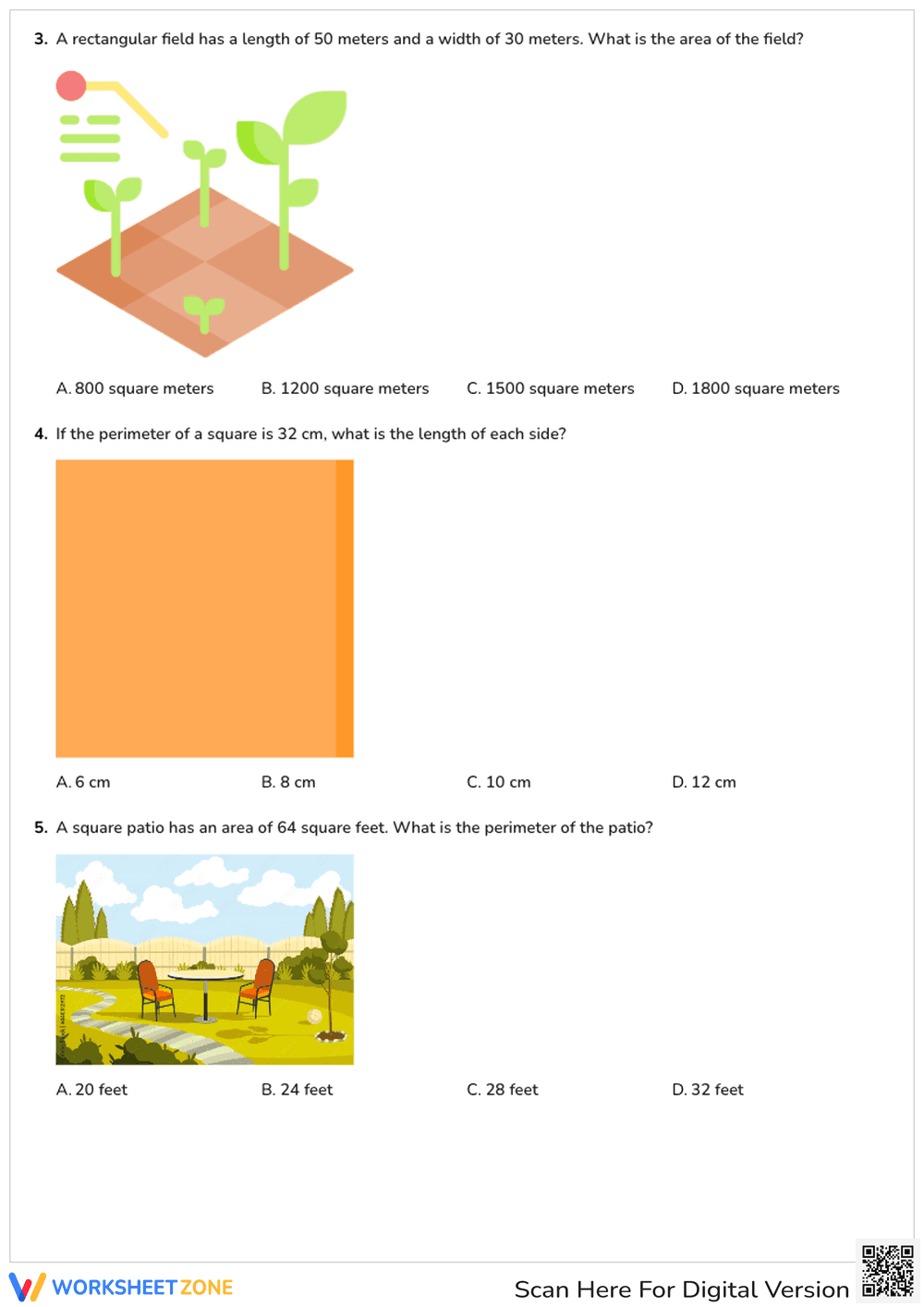 Area and perimeter of squares and rectangles: word problems - Page 2