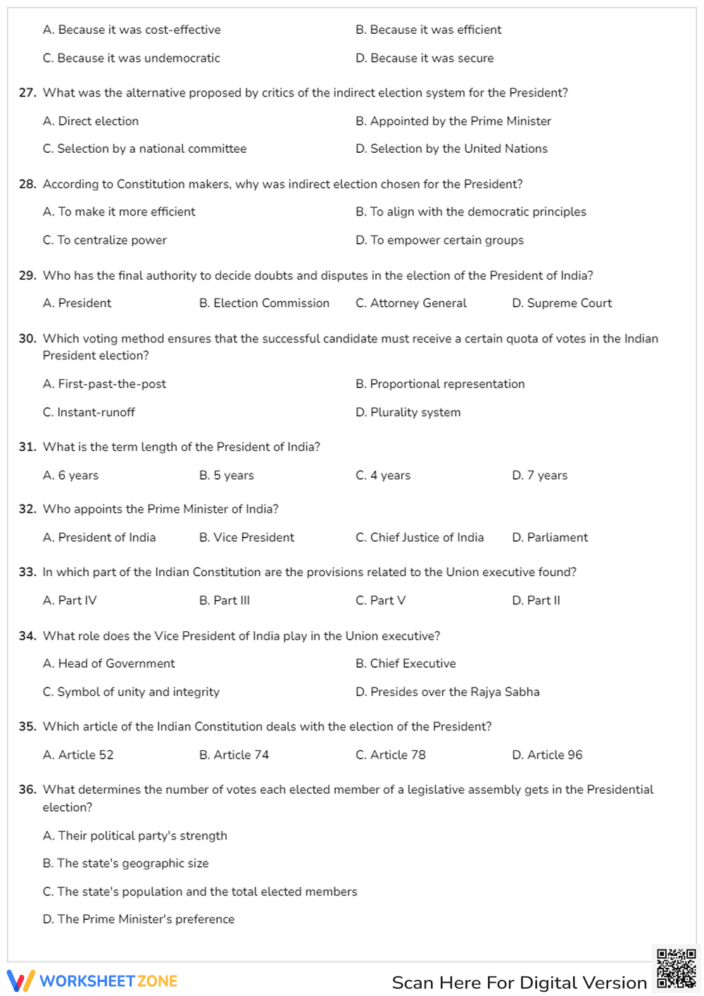 Indian Polity: President Quiz | Essential Grade 10-12 - Page 4