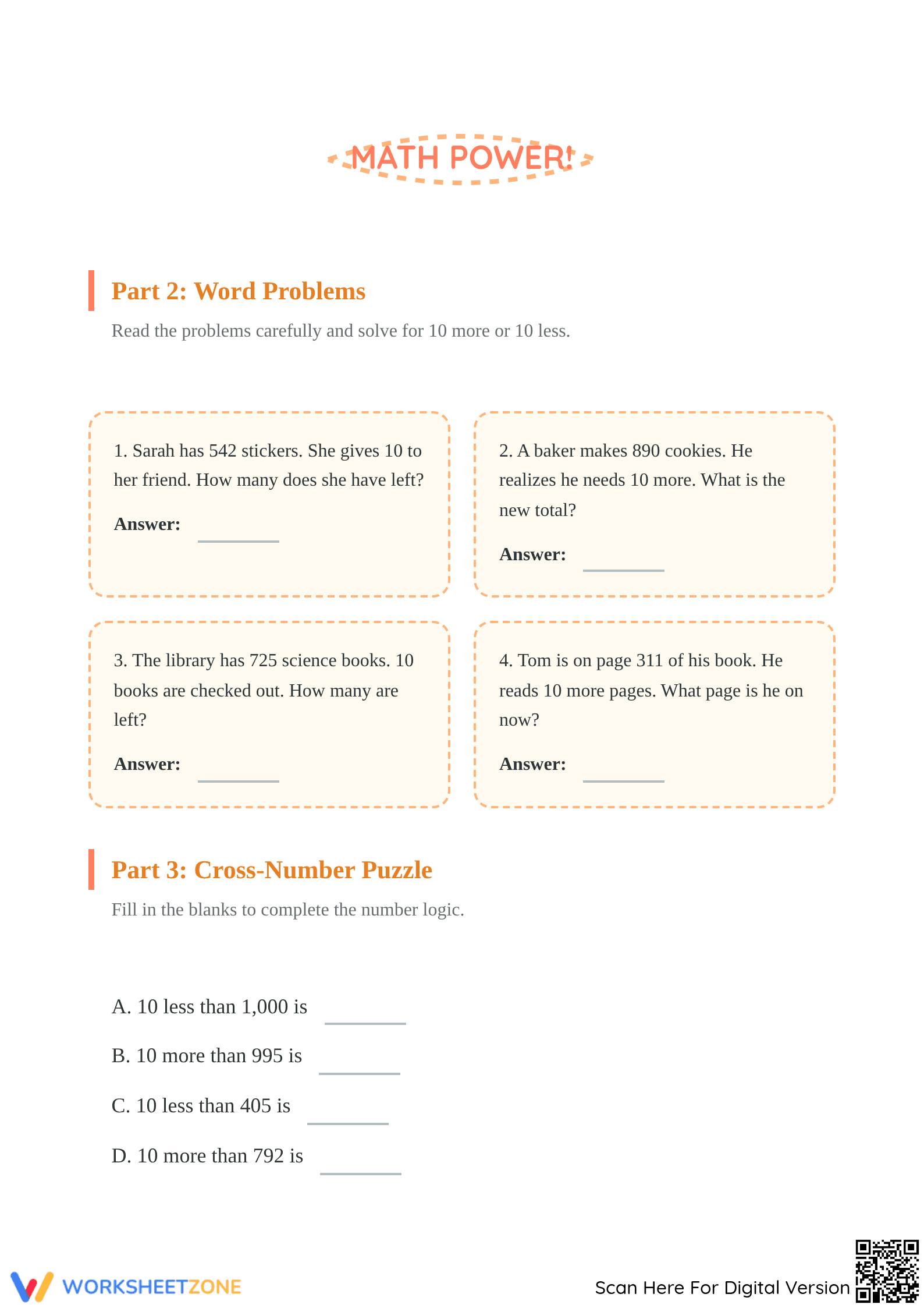 10 More 10 Less Worksheet | Grade 2 Math Printable - Page 2
