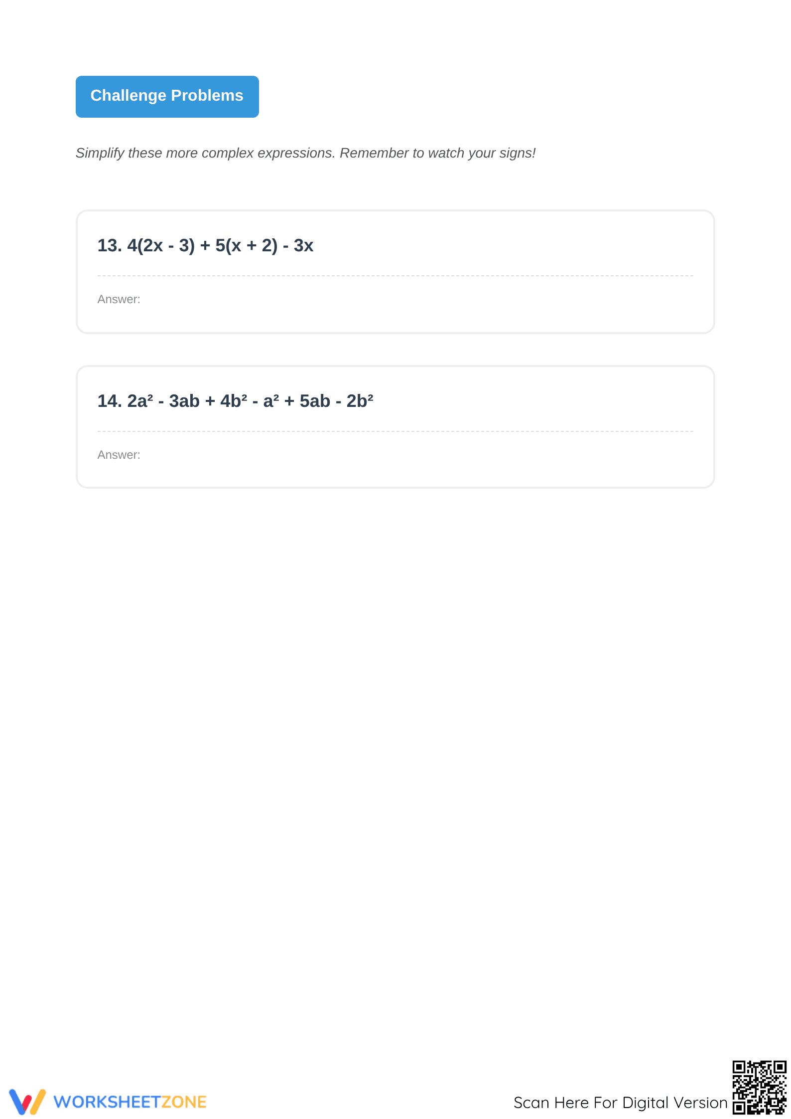 Combining Like Terms Worksheet | Grade 7 Essential - Page 4