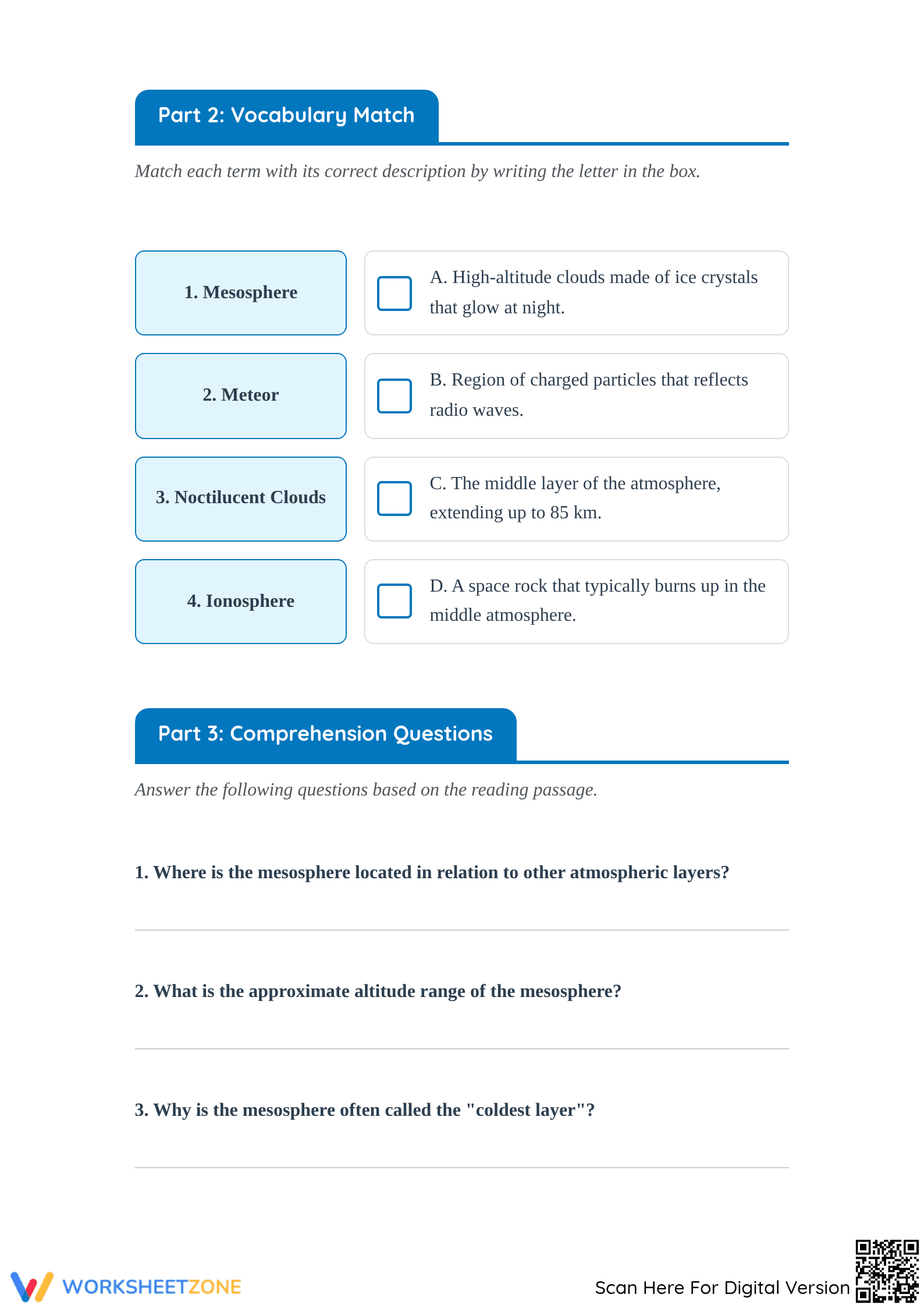 Printable Mesosphere Worksheet | Grade 6-8 Science - Page 2