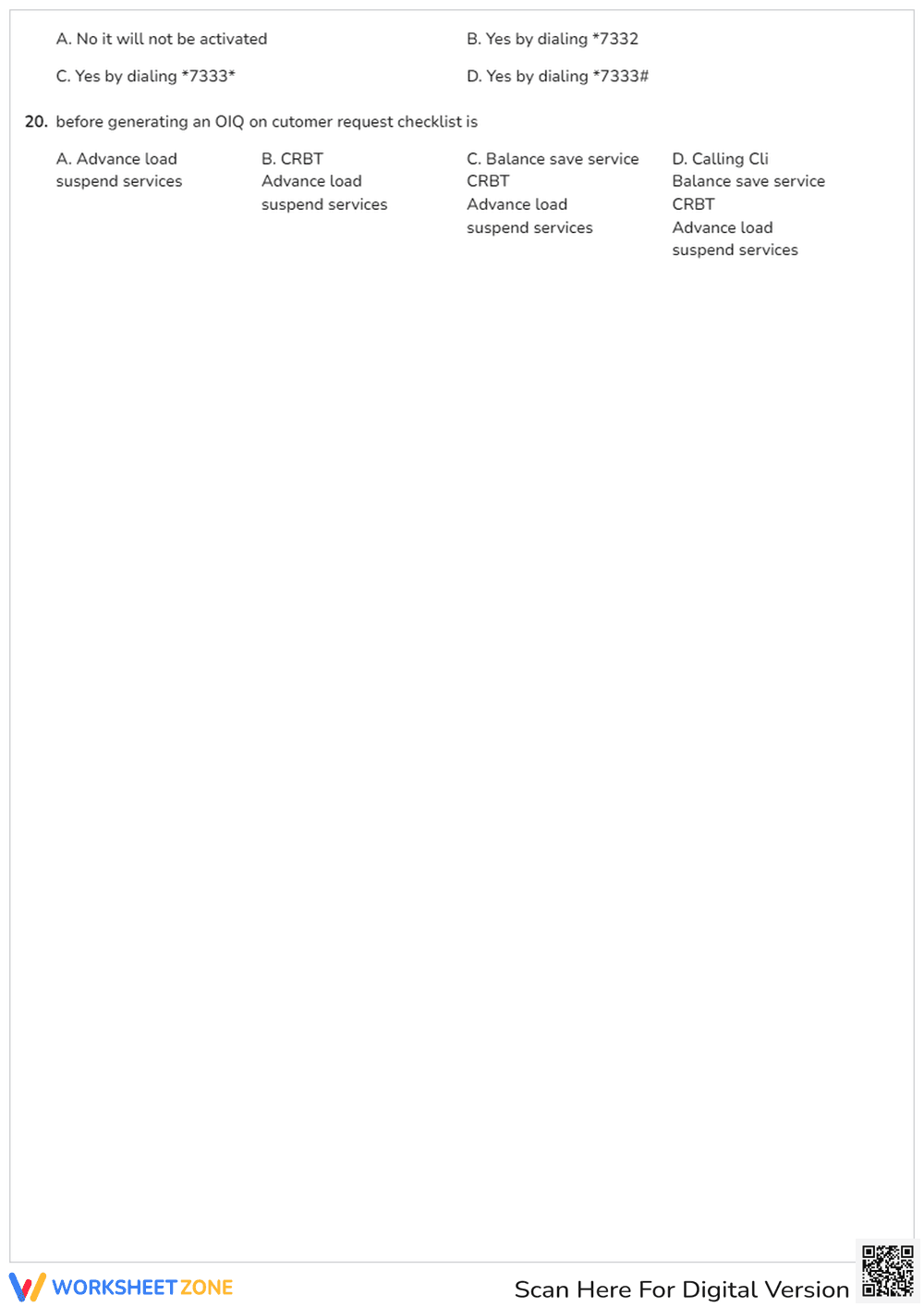 Printable Telecom Customer Service Quiz | College - Page 3