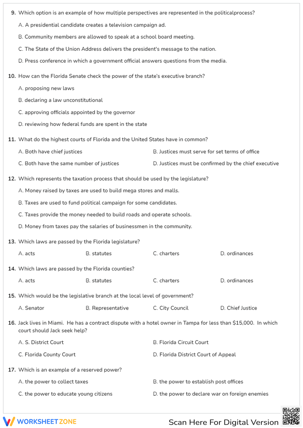 Grade 7 Government Functions — Printable No-Prep Worksheet - Page 2