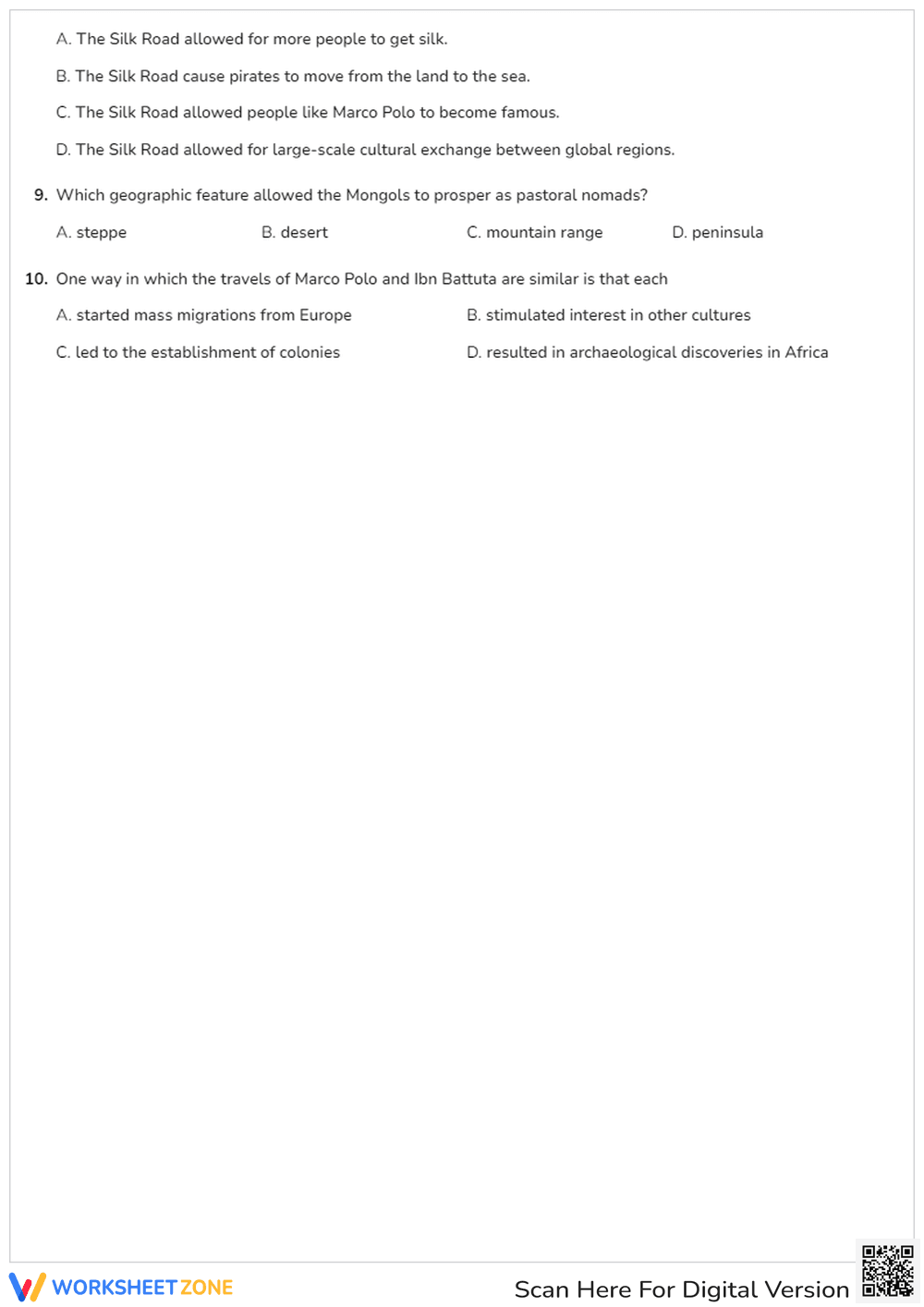 Silk Road Quiz | Grade 9 Essential History Worksheet - Page 2