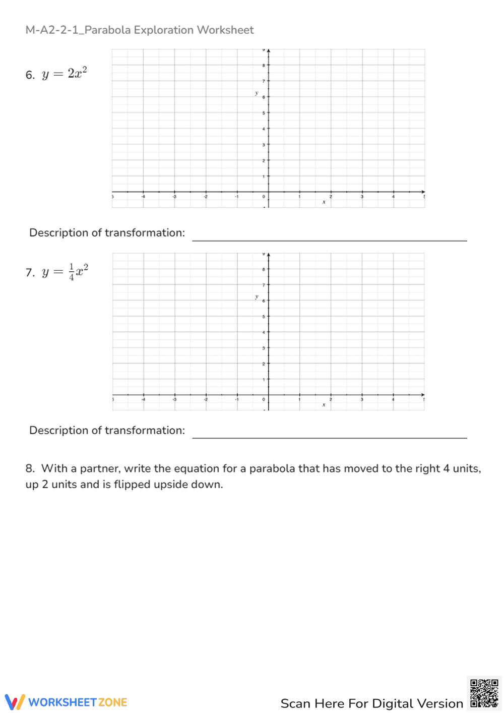Parabola Transformations Worksheet - Graphing & Vertex Practice - Page 3