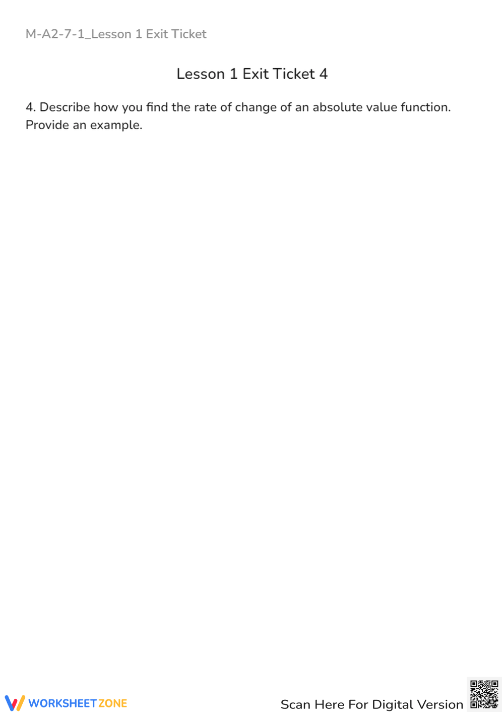 Graphing Absolute Value Functions: y = -1/2 |x| - Exit Ticket - Page 4