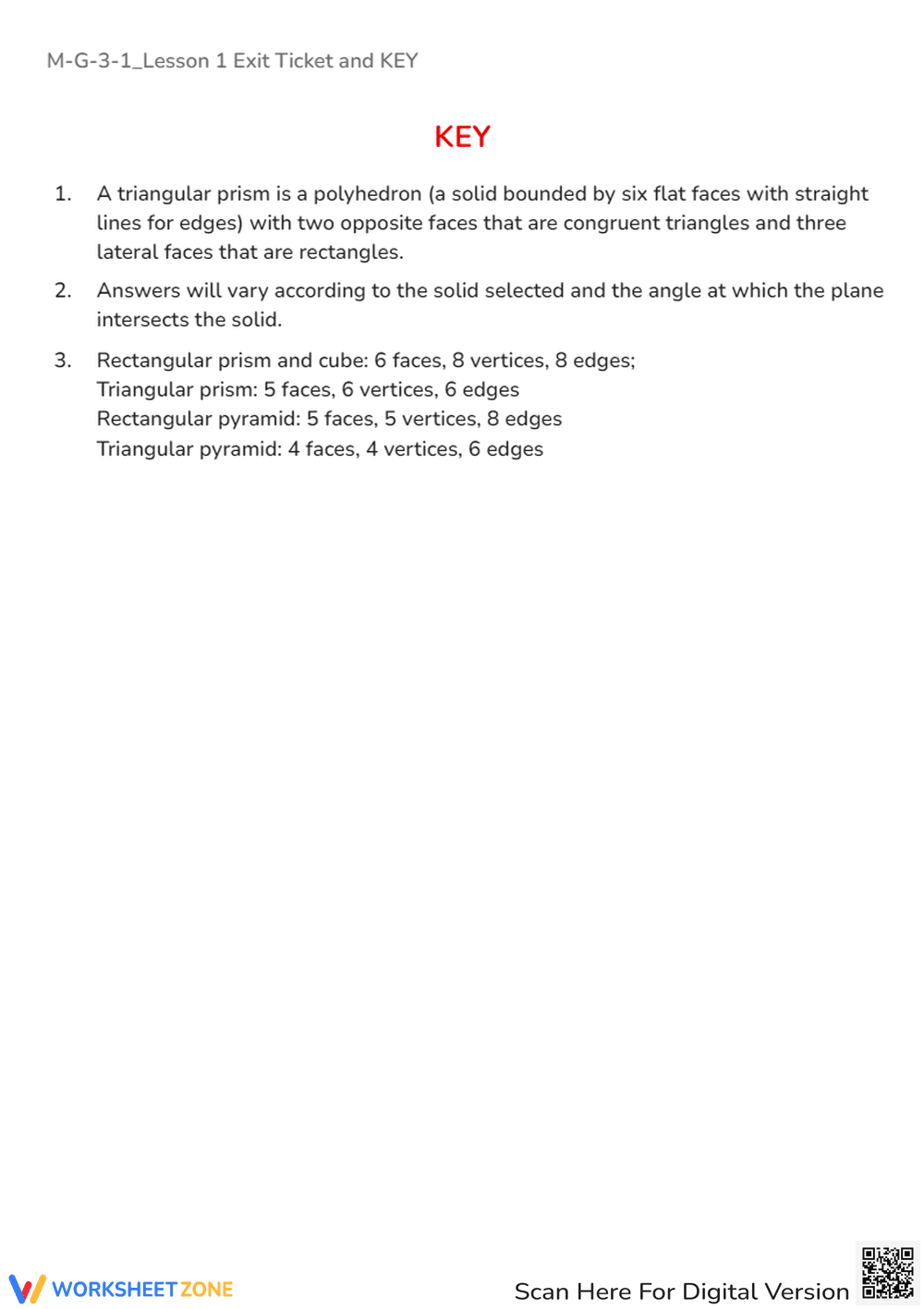 3D Geometry Exit Ticket: Prisms, Pyramids, Faces, Edges & Vertices - Page 2