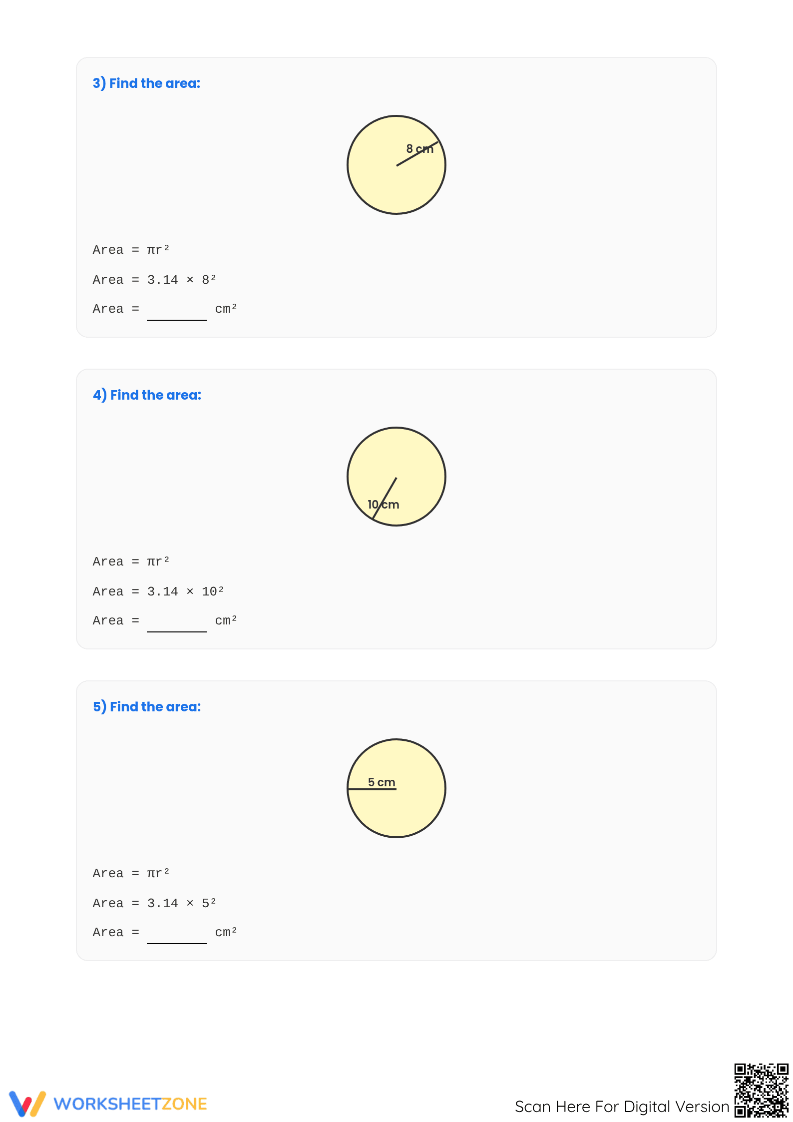 Area of Circles Worksheet | Grade 7 Math Printable - Page 2
