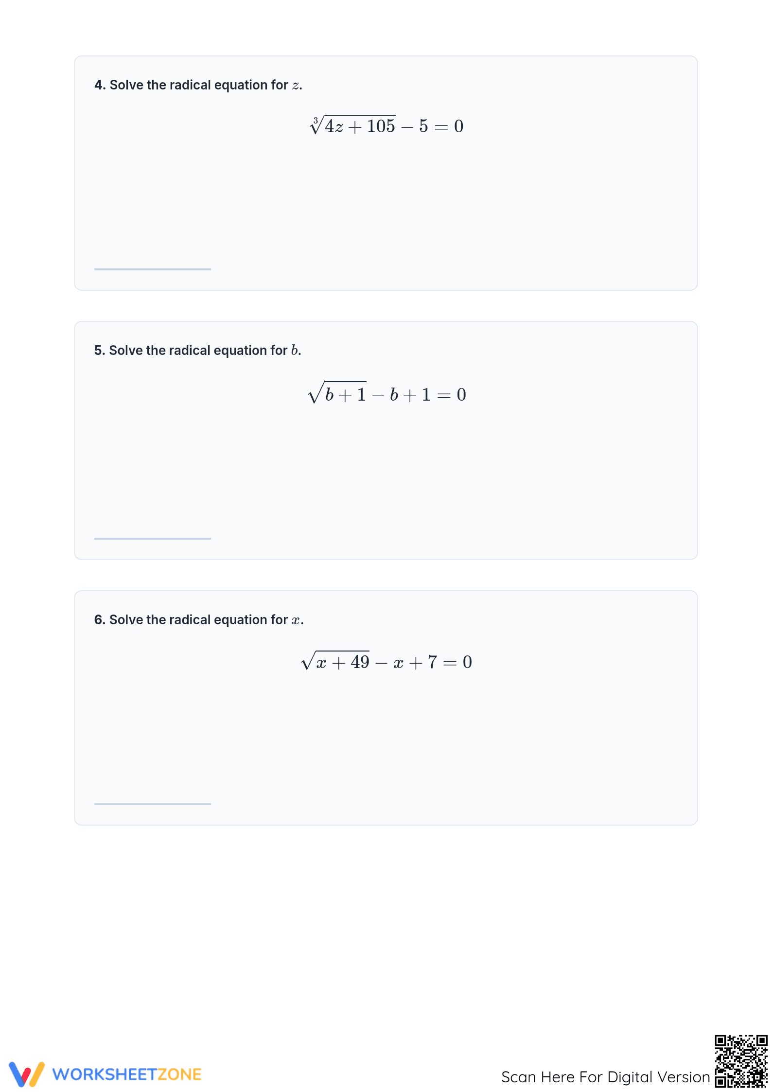Solving Radical Equations Worksheet | Grade 9 Printable - Page 2