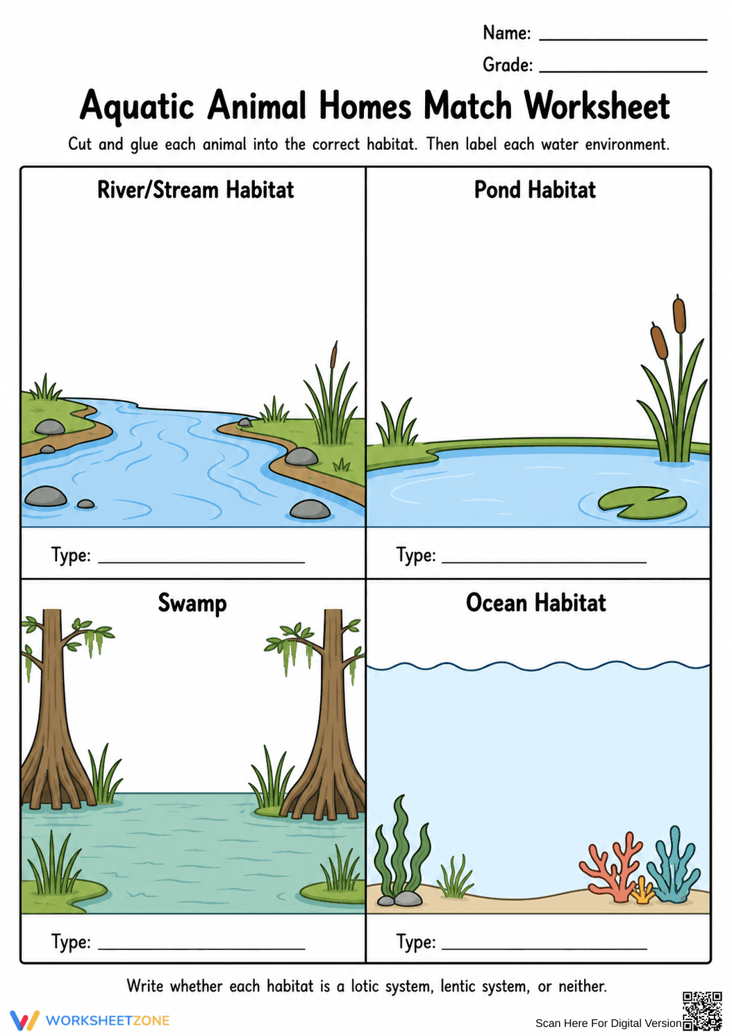 Printable Aquatic Animal Habitats Worksheet | Grade 1 - Page 3