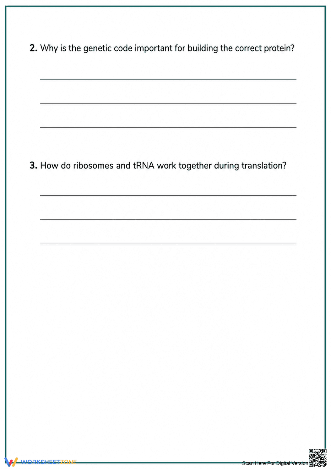 Essential Central Dogma Worksheet | Grade 9-12 Biology - Page 2
