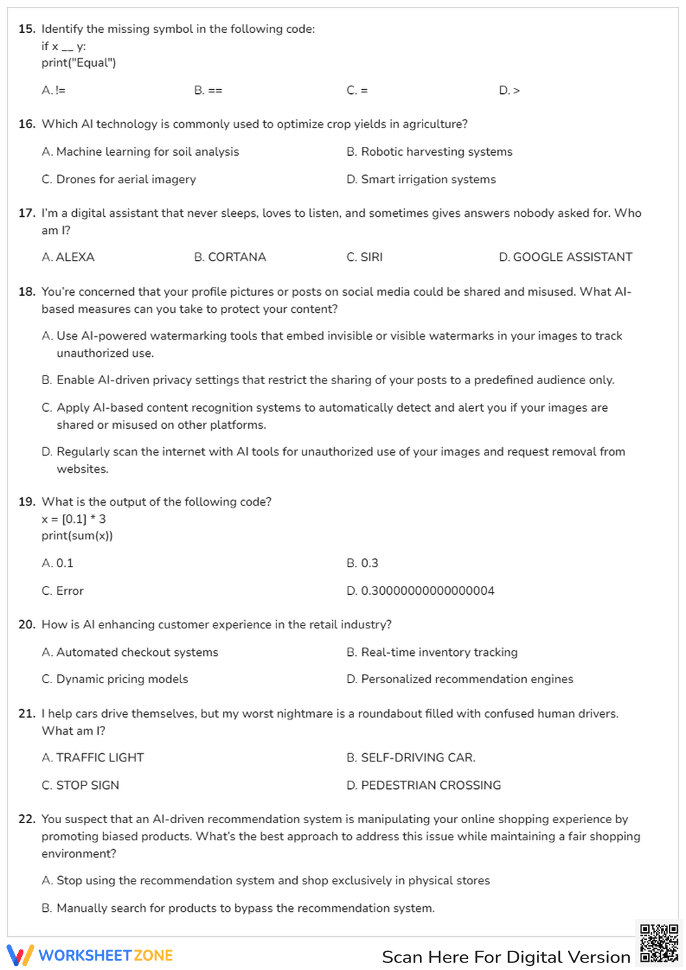 Essential AI Aptitude Quiz | Grades 9-12 Computer Science - Page 3