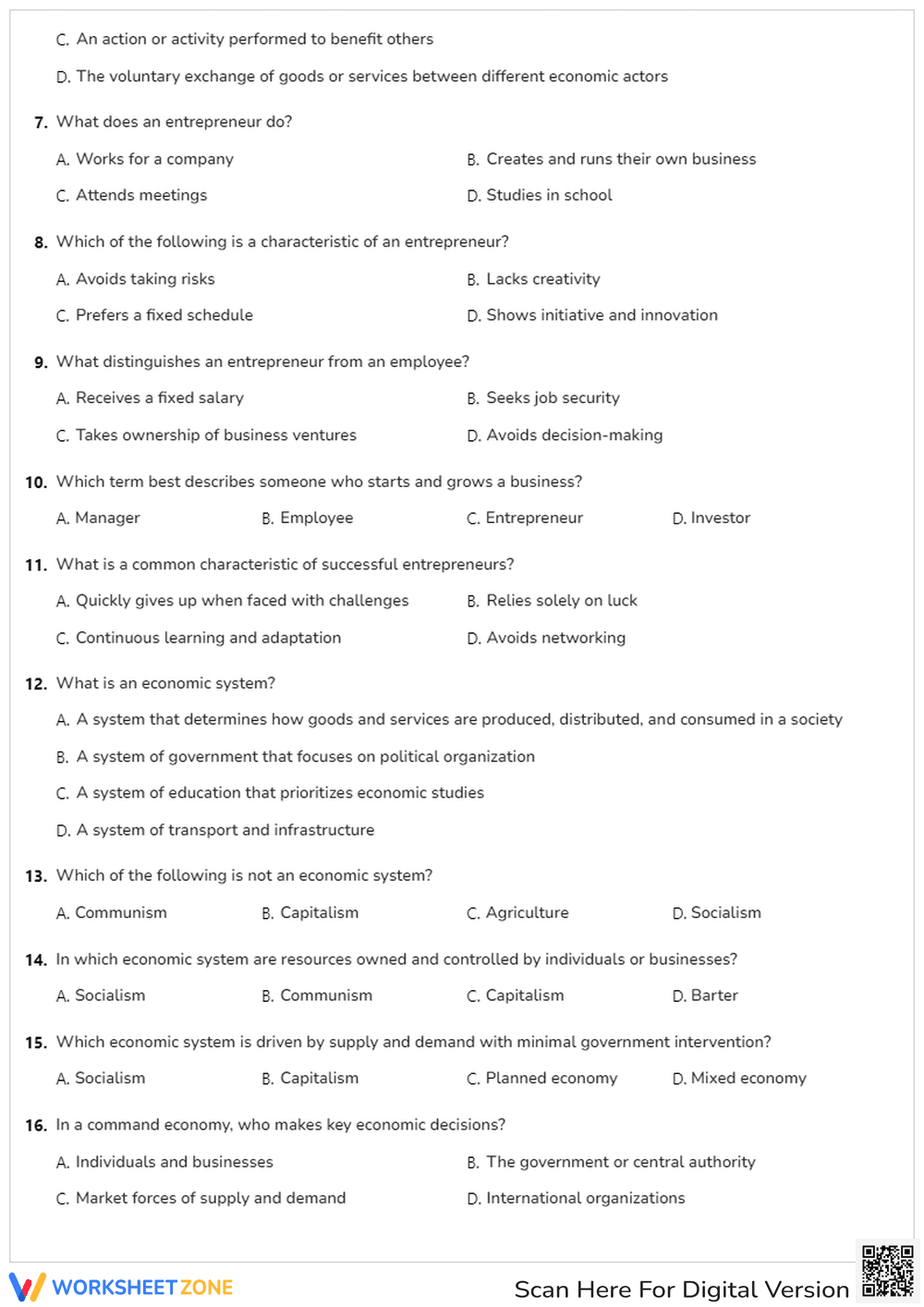 Economic Systems Quiz | Grade 9 Essential Worksheet - Page 2