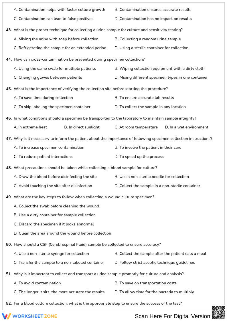 Generate 50 questions on specimen collection and it's rules and culturing of microorganisms - Page 6