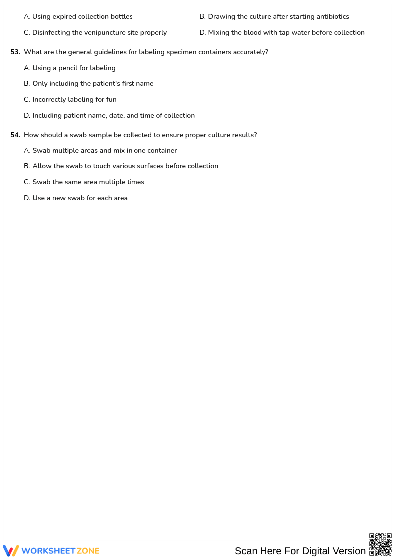 Generate 50 questions on specimen collection and it's rules and culturing of microorganisms - Page 7