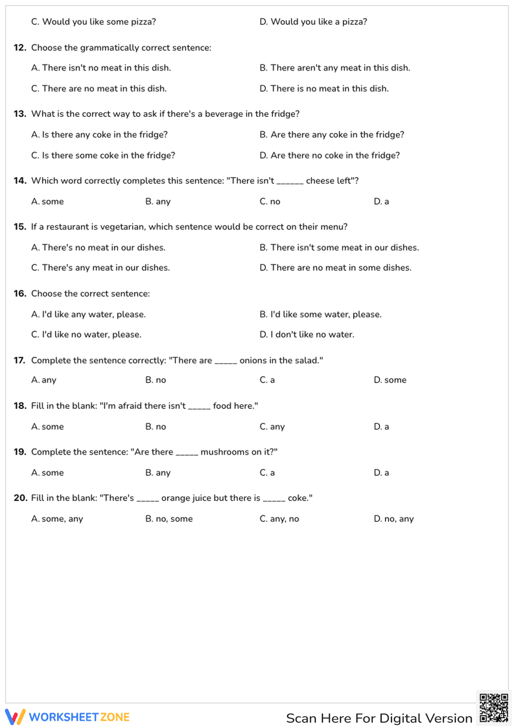 Essential Grade 4-5 Grammar: Some, Any, No Worksheet - Page 2