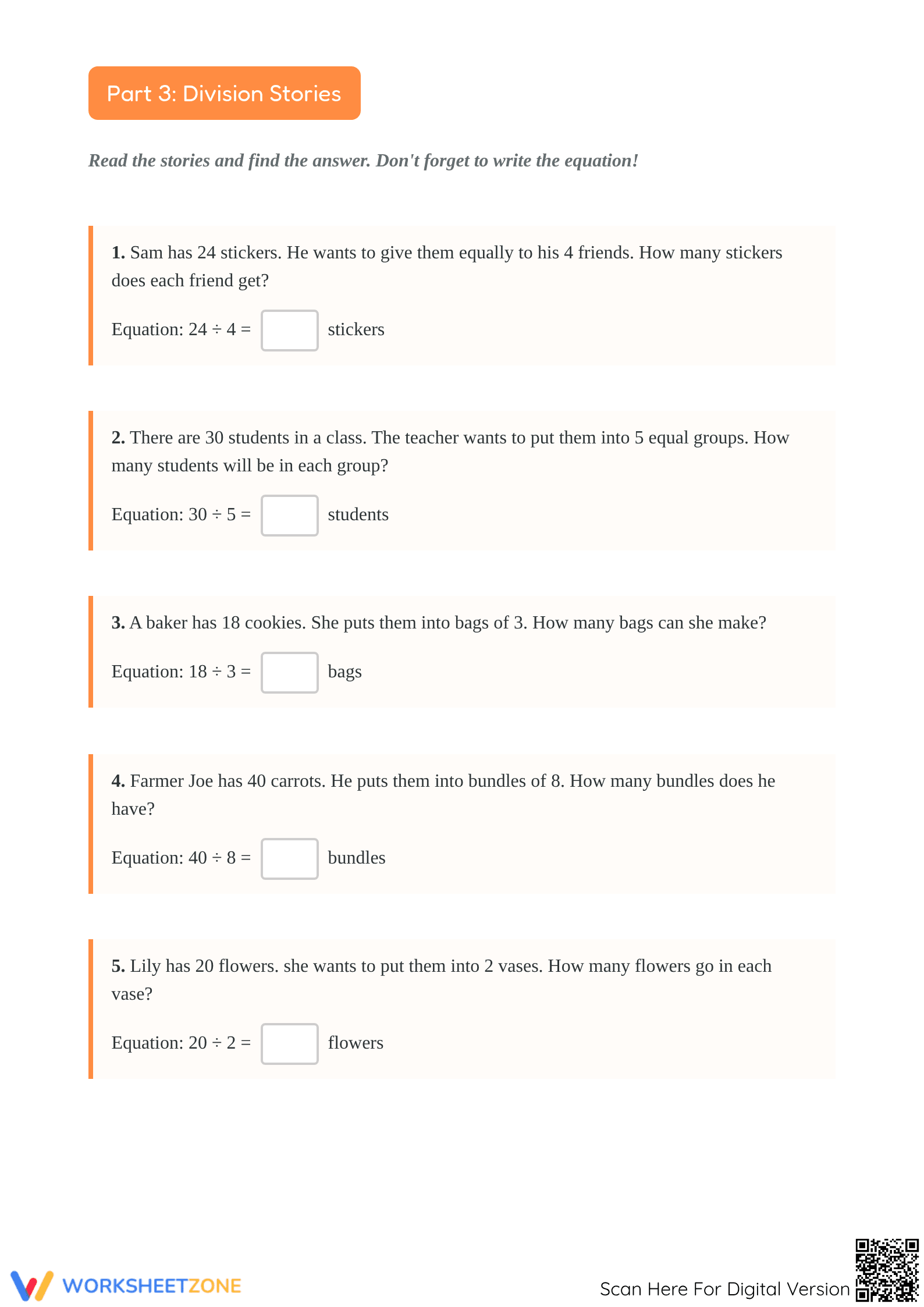Basic Division Worksheet | Grade 3 Math Printable - Page 3