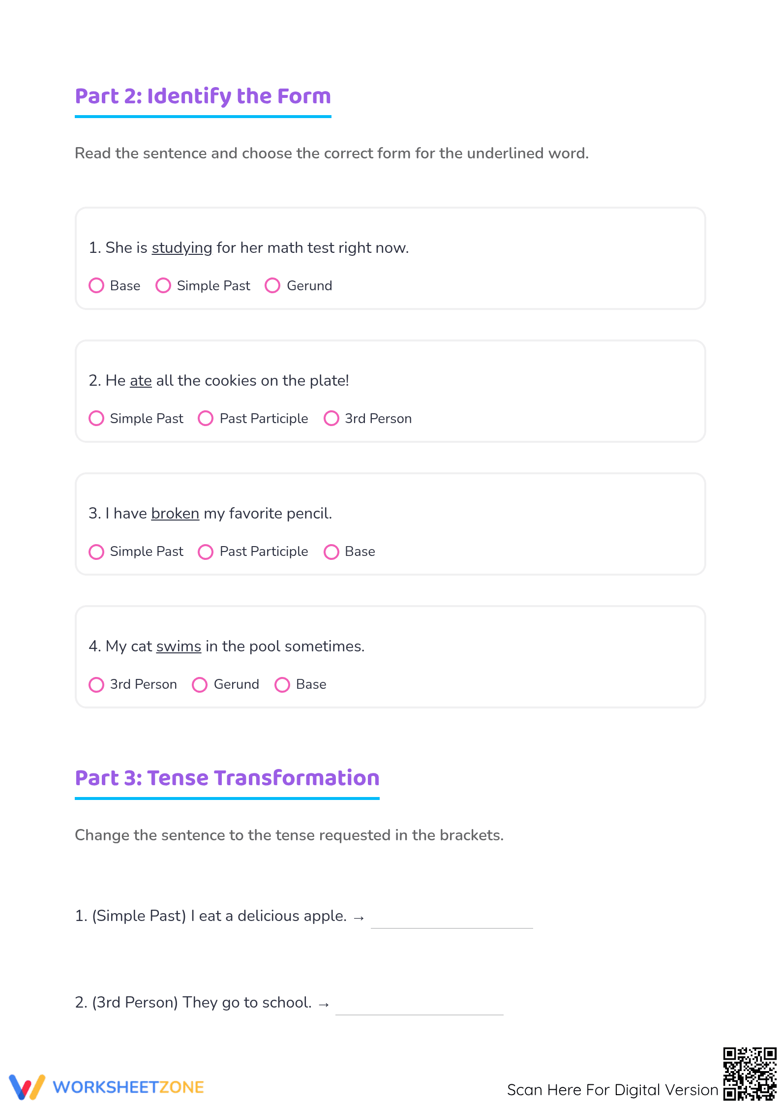 Essential Verb Forms Worksheet | Grade 4 Grammar - Page 2