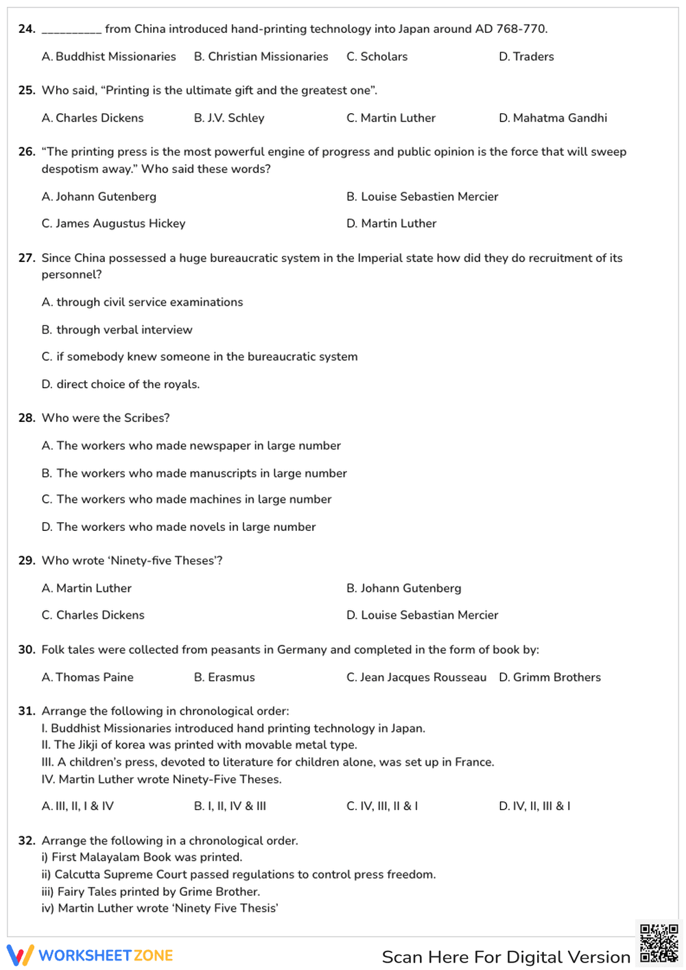 Print Culture History Worksheet | Grade 10 Essential - Page 3