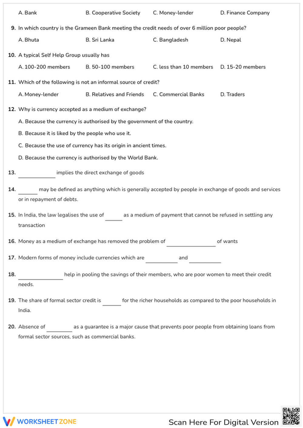 Grade 10 Money and Credit Essential Quiz Worksheet - Page 2