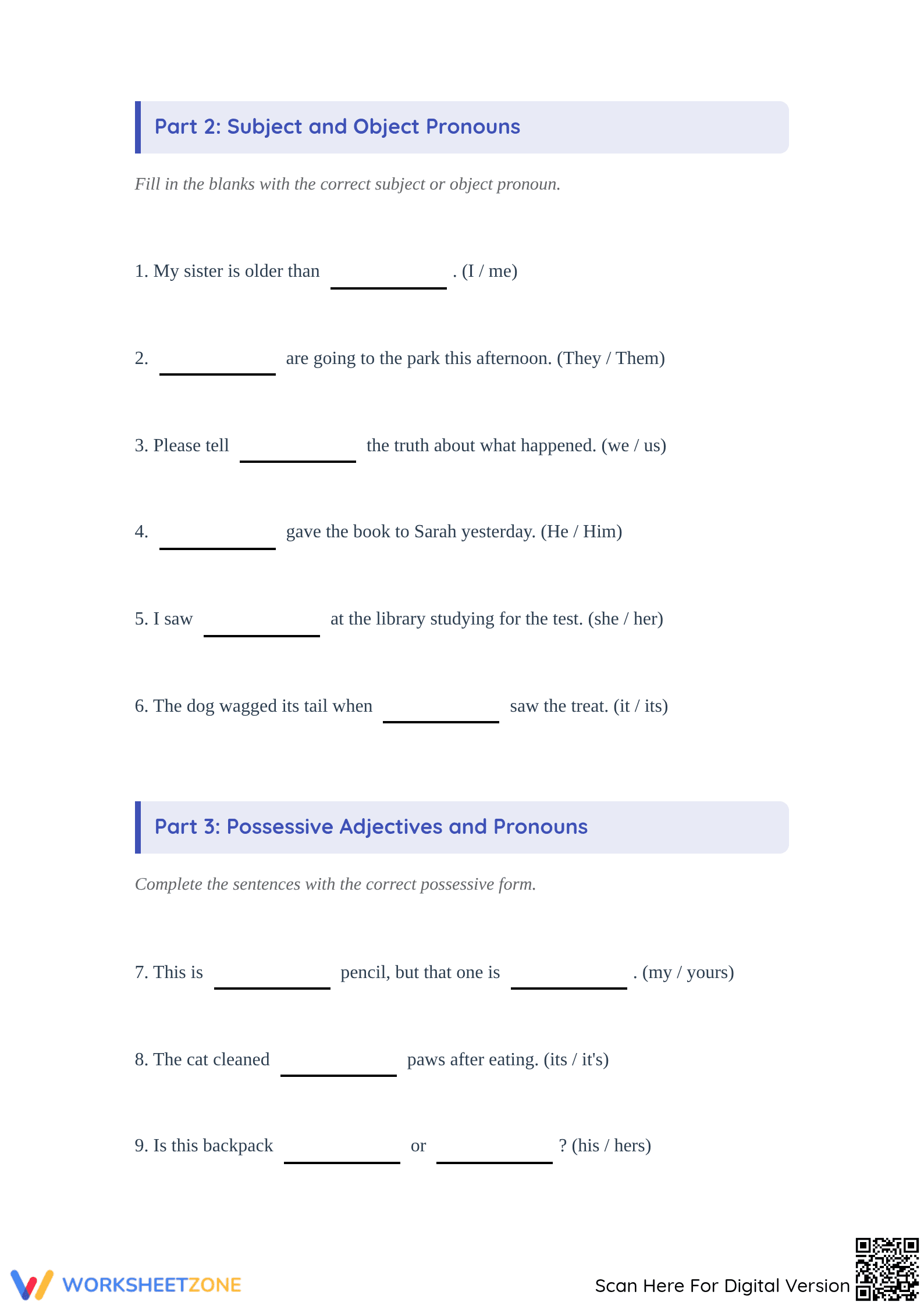 Personal Pronouns Chart & Worksheet | Grade 5 ELA Printable - Page 2