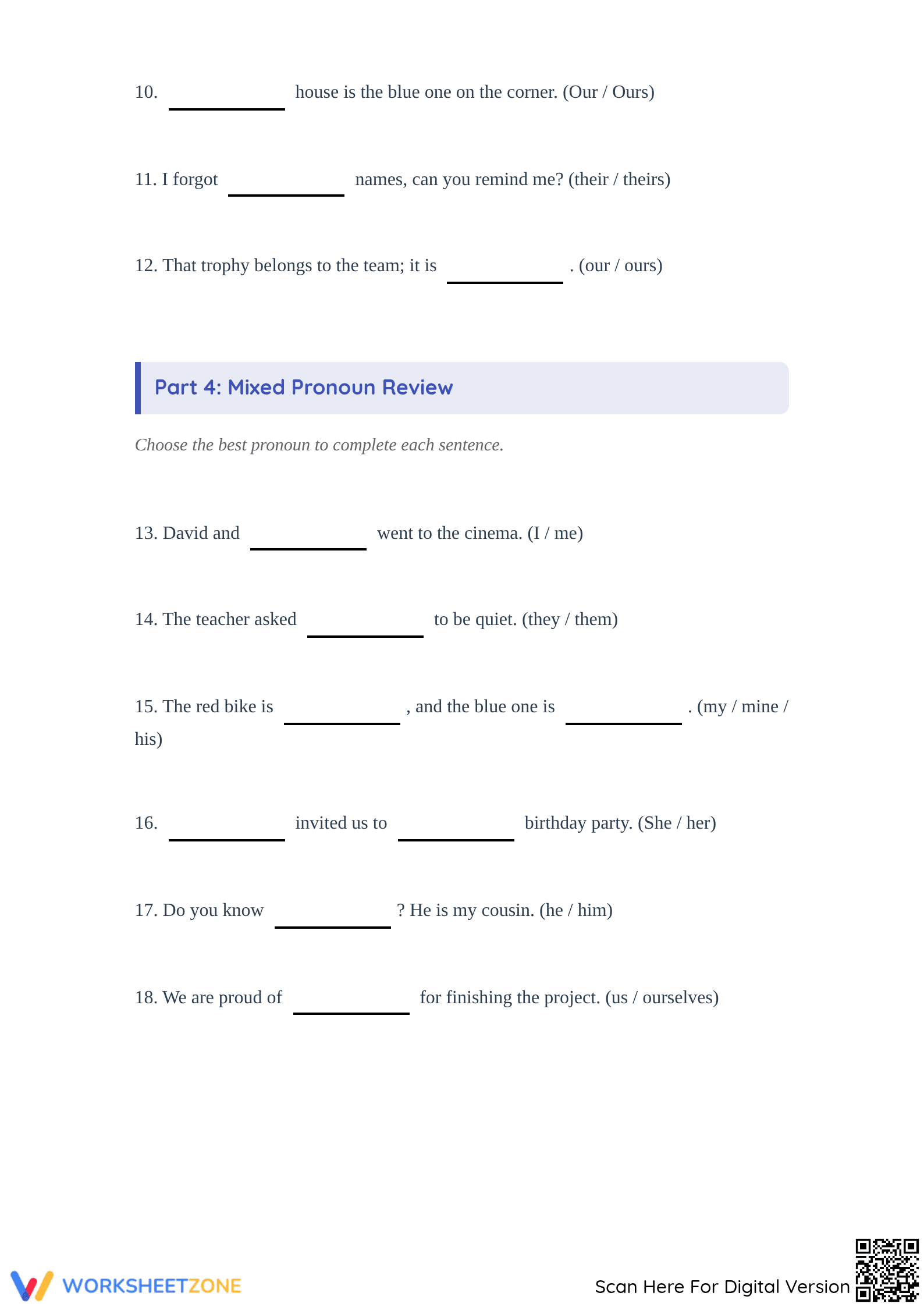 Personal Pronouns Chart & Worksheet | Grade 5 ELA Printable - Page 3