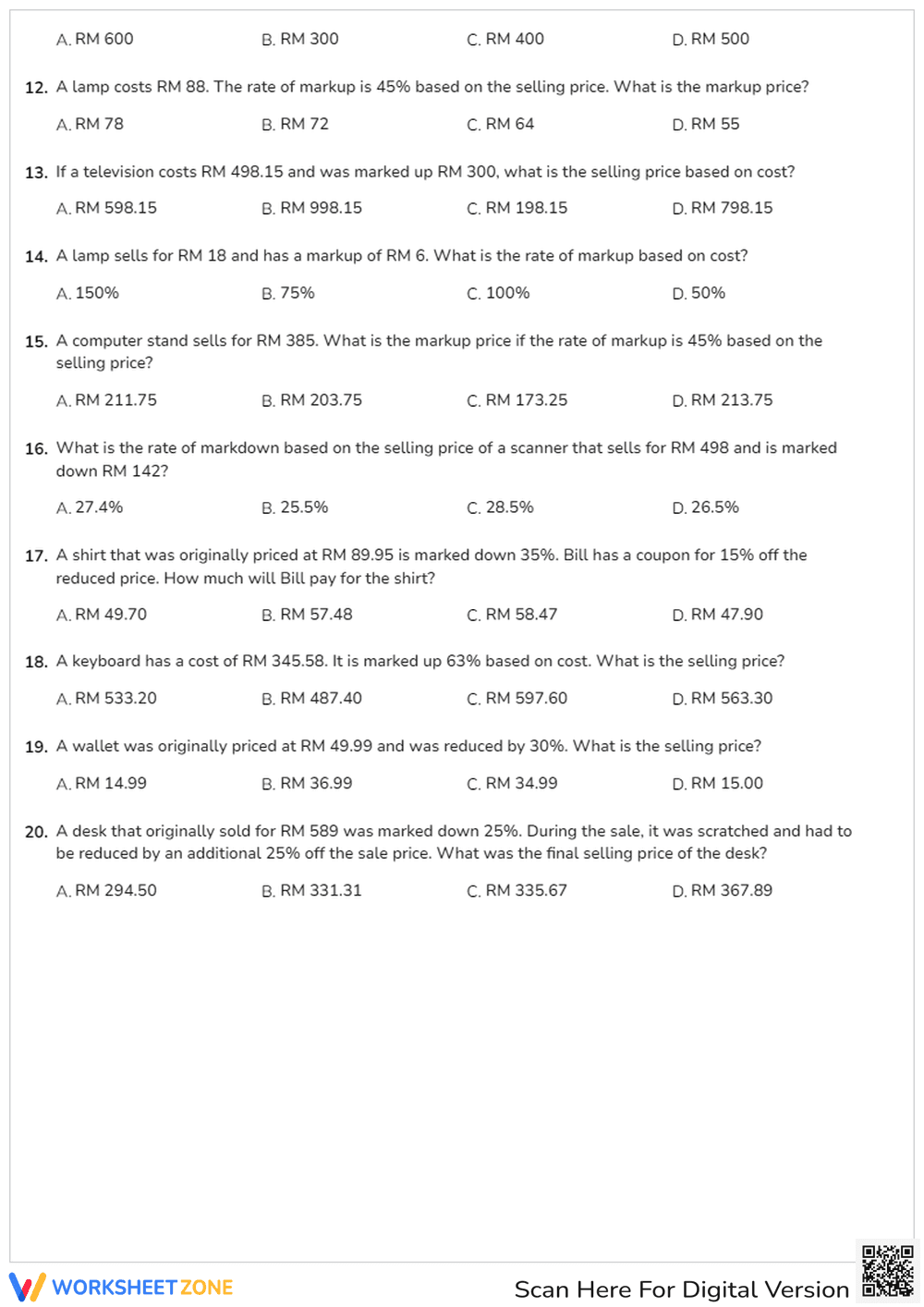 Markup and Markdown Quiz | Essential College Business Math - Page 2