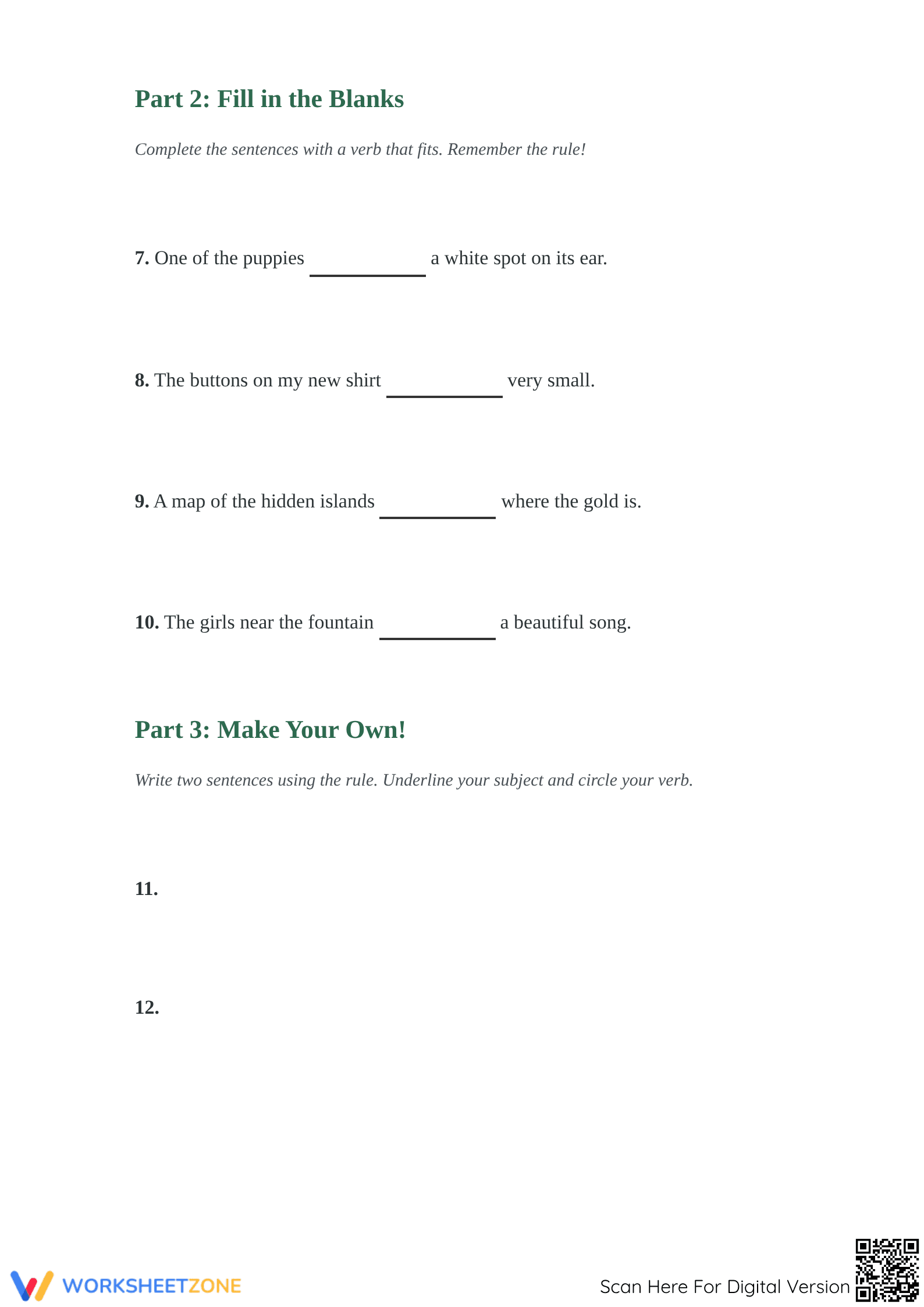 Subject-Verb Agreement Printable Worksheet | Grade 3 ELA - Page 3