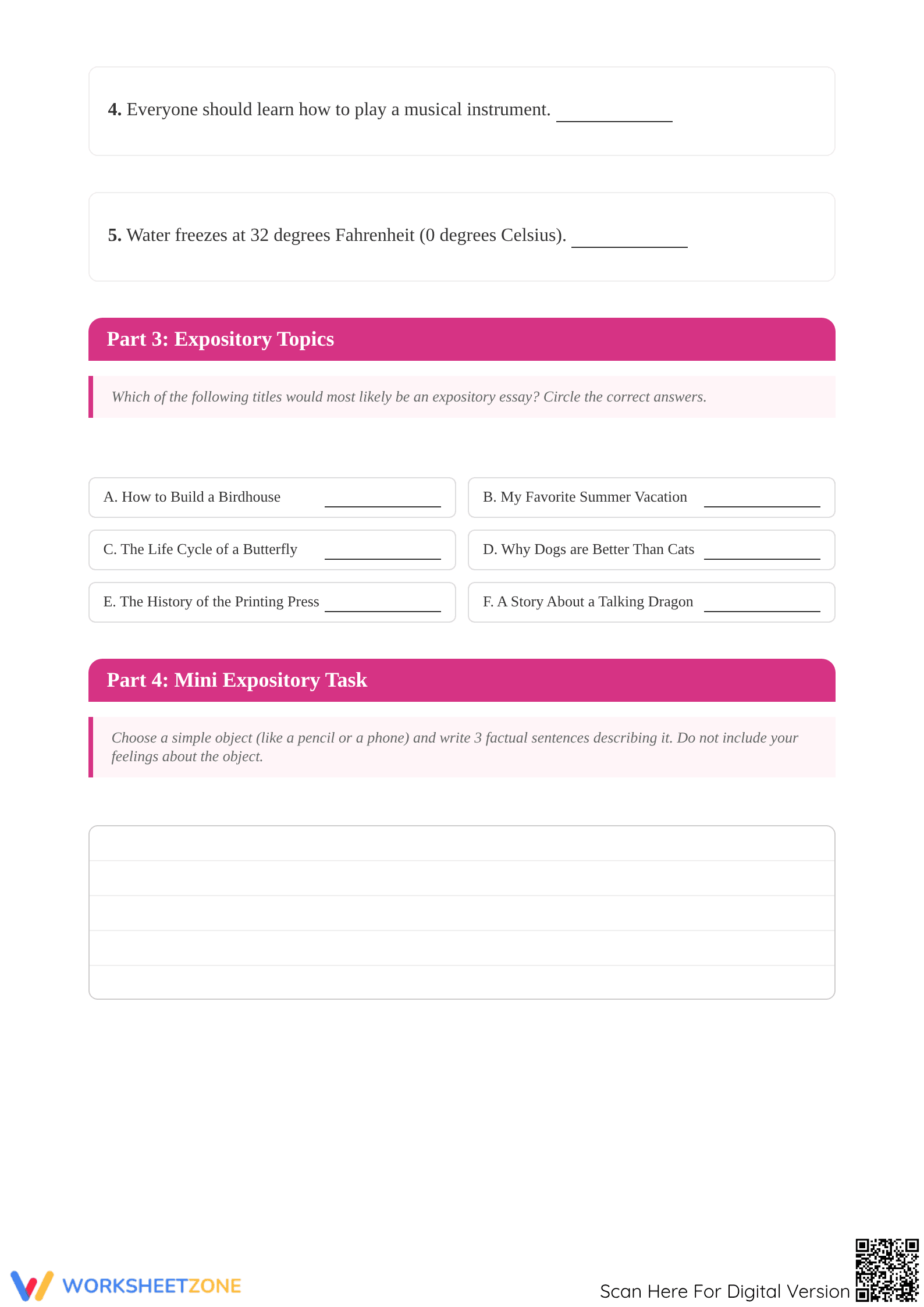 Printable Expository Writing Worksheet | Grade 6 ELA - Page 2