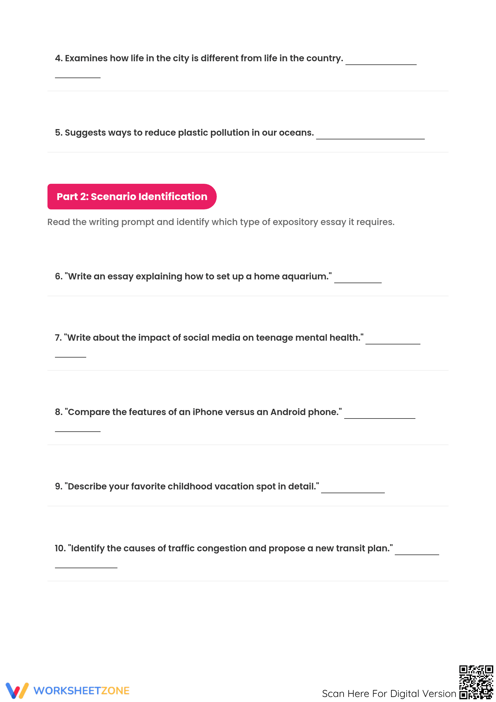 Types of Expository Writing Worksheet | Grade 6 Printable - Page 2