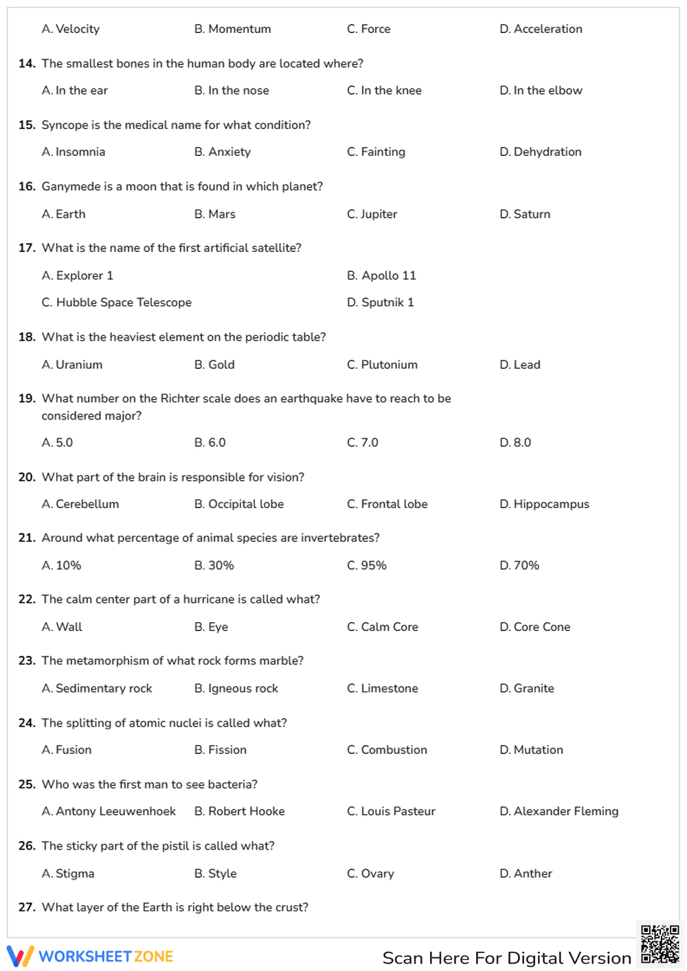 Essential Science Trivia Worksheet | Grades 9-12 - Page 2